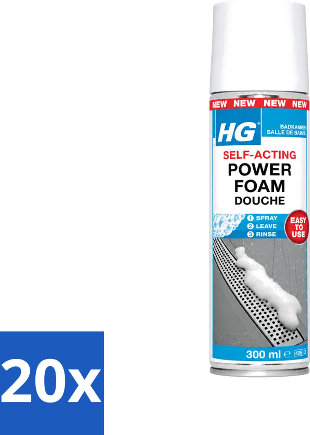 20 x HG - Badkamer - Badkamerreiniger - Power Foam Douche - Zelf-Activerend - 300 ml - Voordeelverpakking - 20 stuks