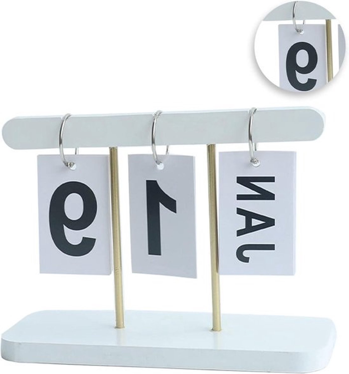 Flipkalender - Houten kalender - Dagelijks plannen - Eeuwigdurend ontwerp - Draagbaar formaat - Wit