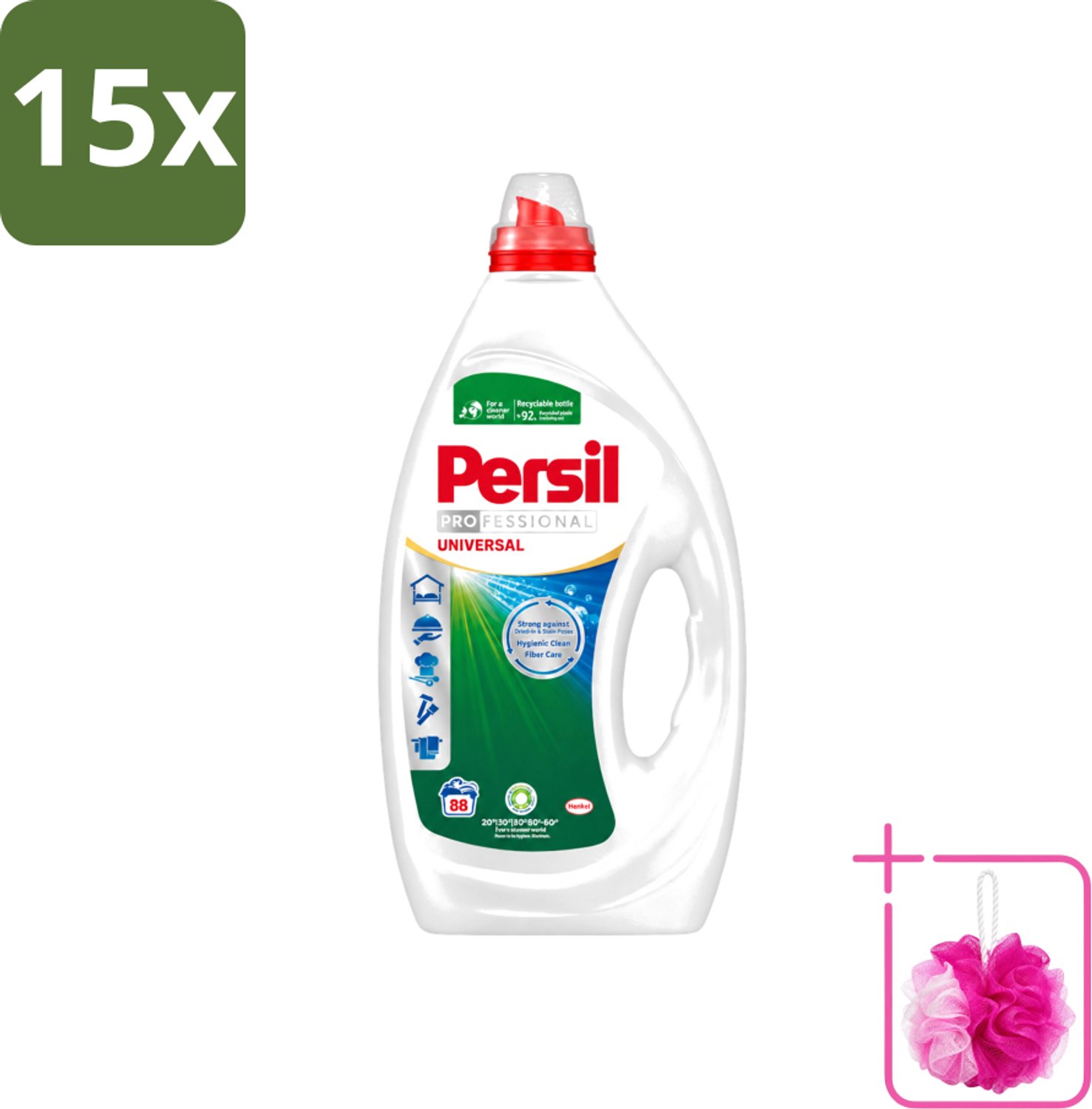 15 x Persil Professional - Universal - Vloeibaar Wasmiddel - Witte en Gekleurde Was - 88 Wasbeurten - Bulkverpakking - Wasmiddel - Douchemop - Wasmachine