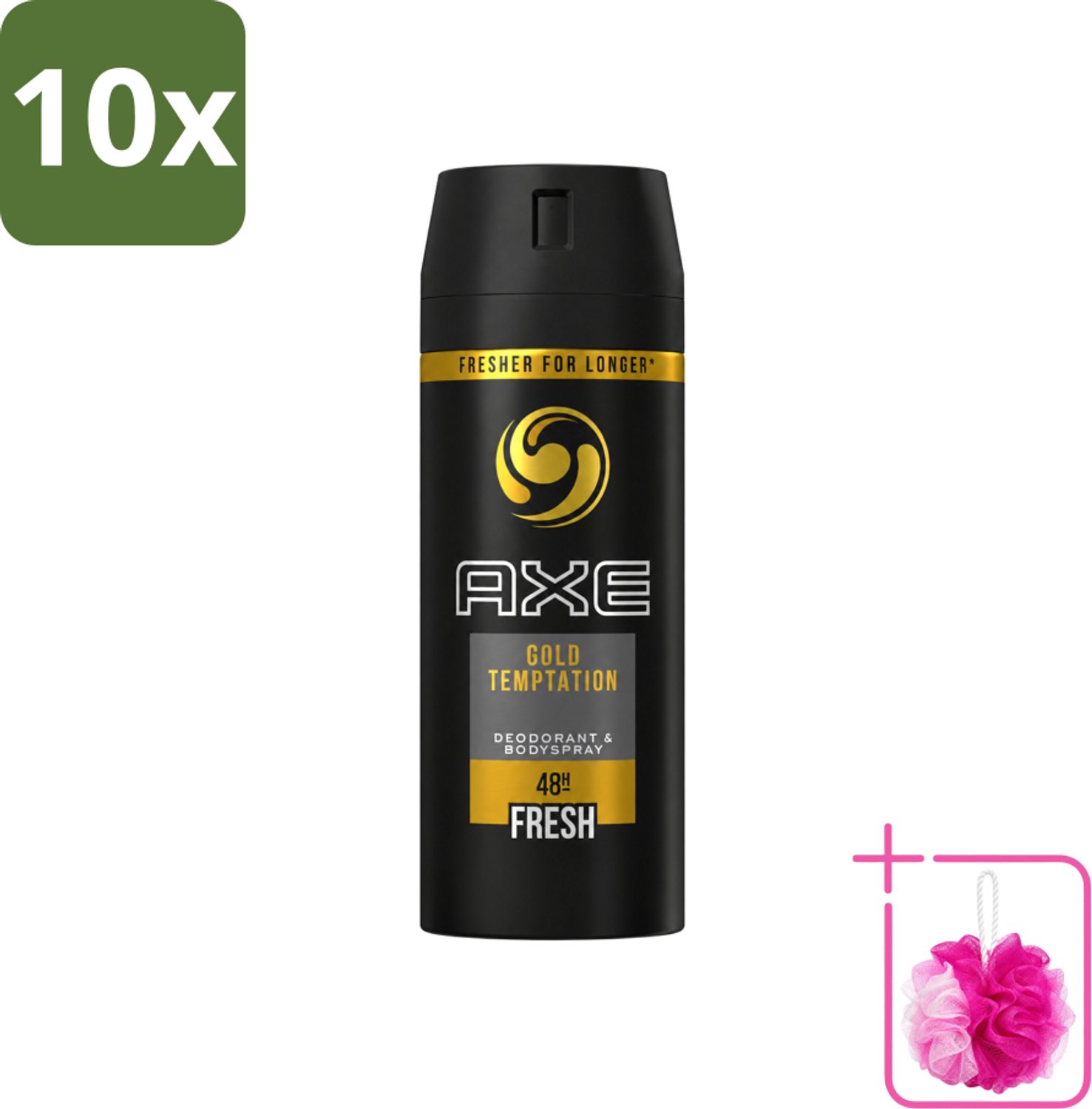 10 x Axe - Deodorant Bodyspray - 48hrs Fresh - Gold Temptation - 150 ml - Bulkverpakking - 48 uur bescherming - Douchemop - Zweetvermindering