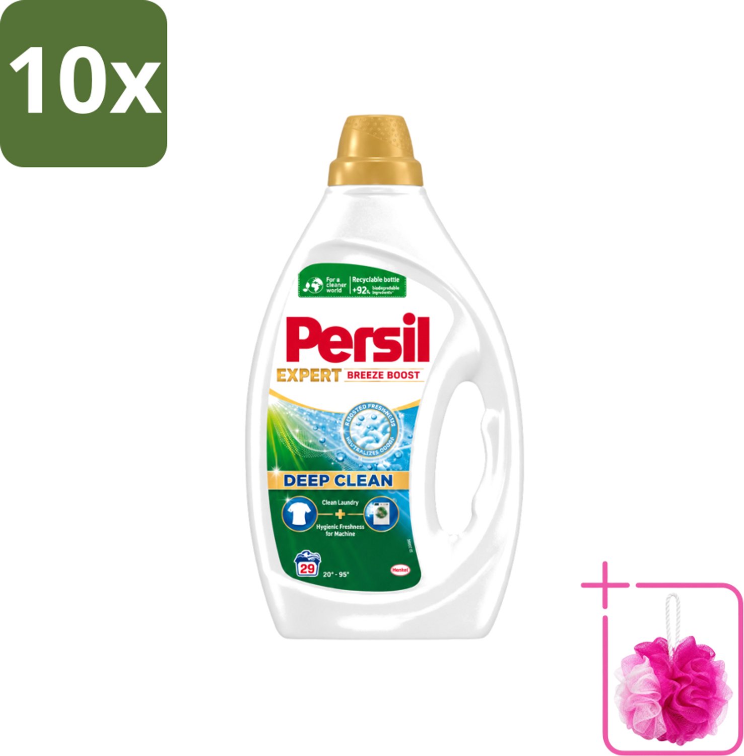 10 x Persil Expert - Vloeibaar Wasmiddel - Witte en Gekleurde Was - Breeze Boost - 29 Wasbeurten - Bulkverpakking - Persil Expert Breeze Boost - Douchemop - Vloeibaar wasmiddel