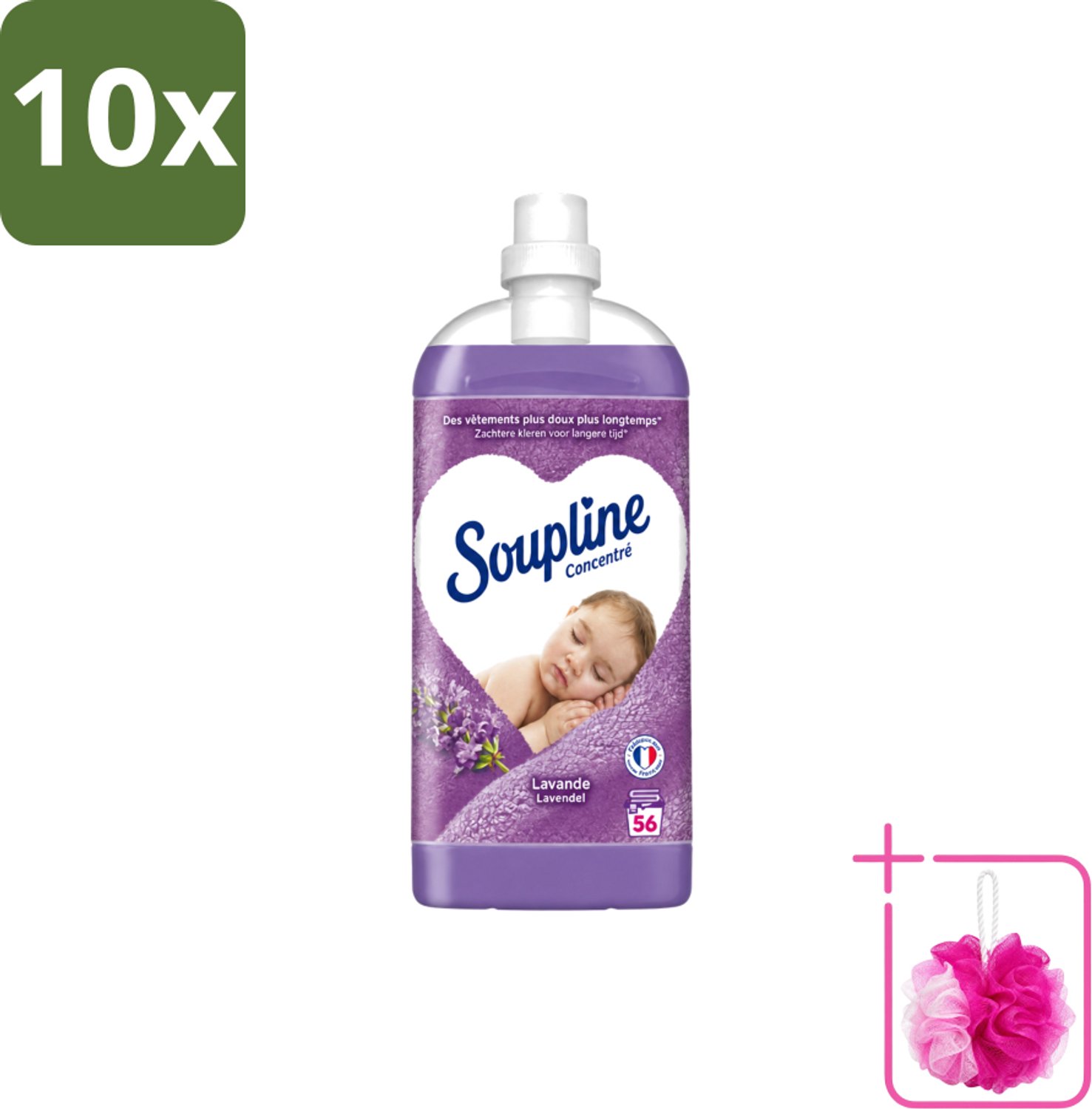 10 x Soupline - Wasverzachter - Lavendel - 56 Wasbeurten - 1.3L - Bulkverpakking - Wasverzachter - Douchemop - Wasgoed verzachten