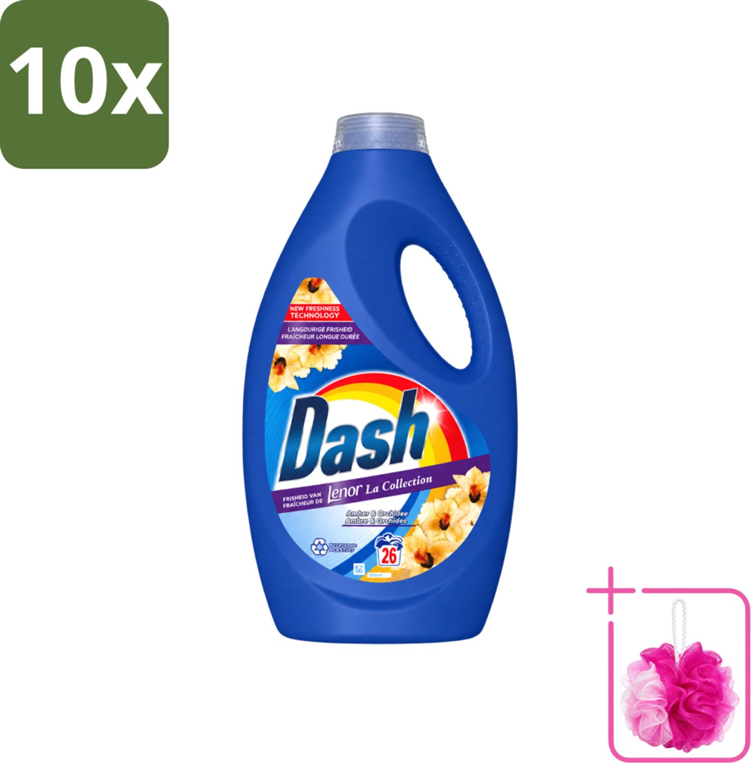 10 x Dash - Lenor Collectie - Vloeibaar Wasmiddel - Witte en Gekleurde Was - Amber & Orchidee - 26 Wasbeurten - Bulkverpakking - Vloeibaar wasmiddel - Douchemop - Frisheid
