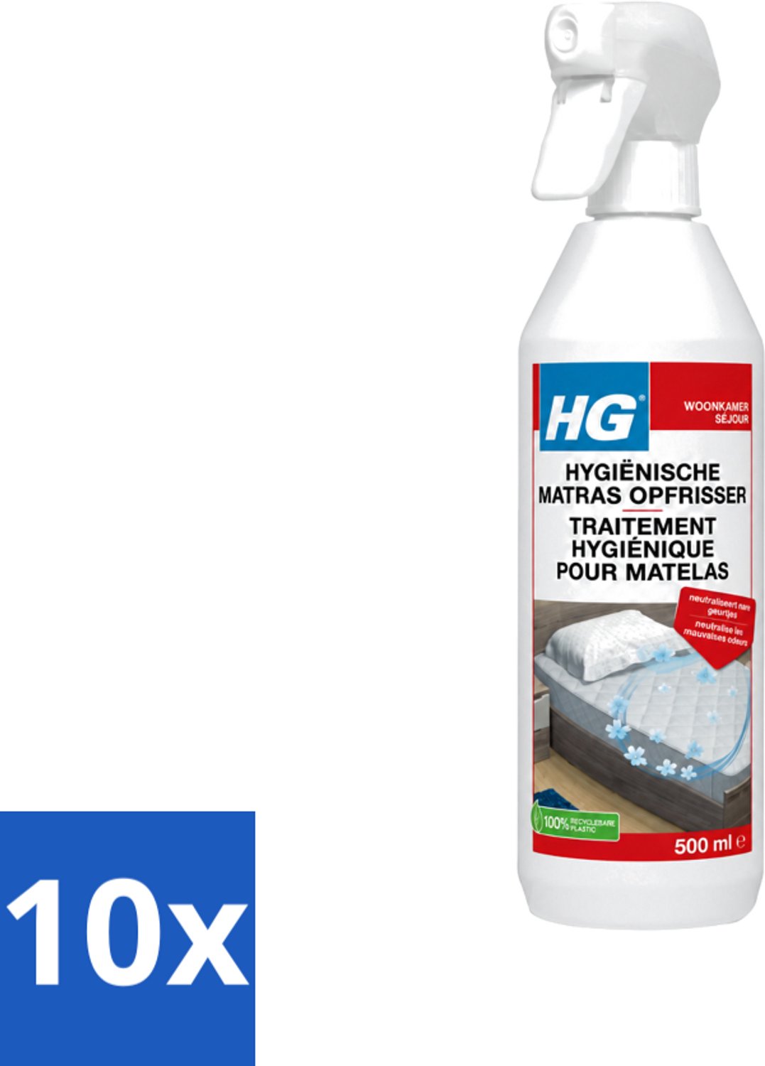 10 x HG - Hygiënische Matras Opfrisser - Werkt Na 30 Minuten - Neutraliseert Nare Geurtjes - 500 ml - Voordeelverpakking - 10 stuks