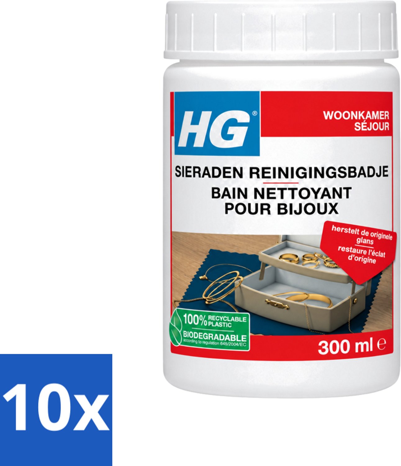 10 x HG - Sieraden Reinigingsbadje - Glansherstellend - 300 ml - Voordeelverpakking - 10 stuks