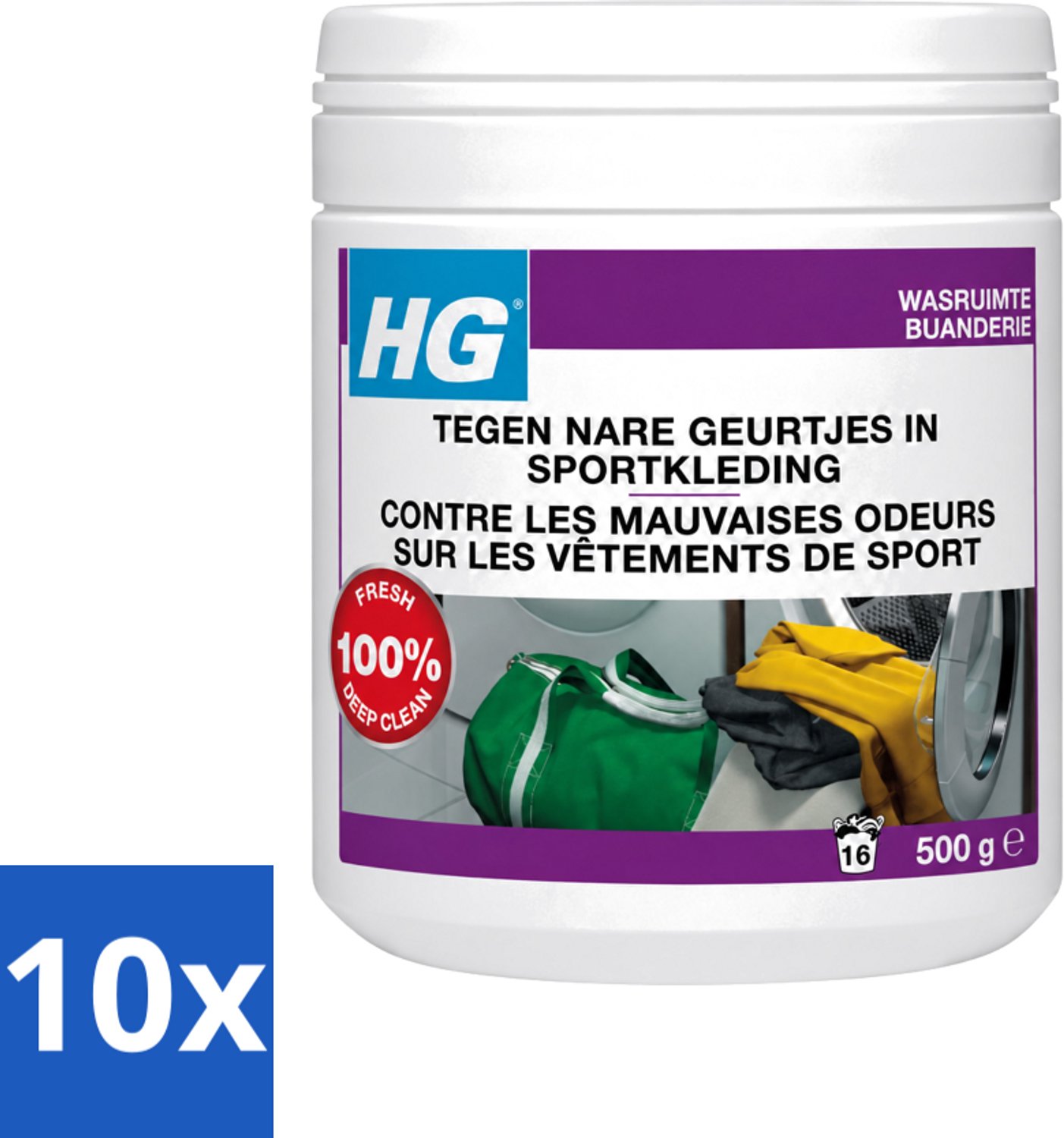 10 x HG - Wasruimte - Tegen Nare Geurtjes In Sportkleding - Wasmiddeltoevoeging - 500 g - Voordeelverpakking - 10 stuks