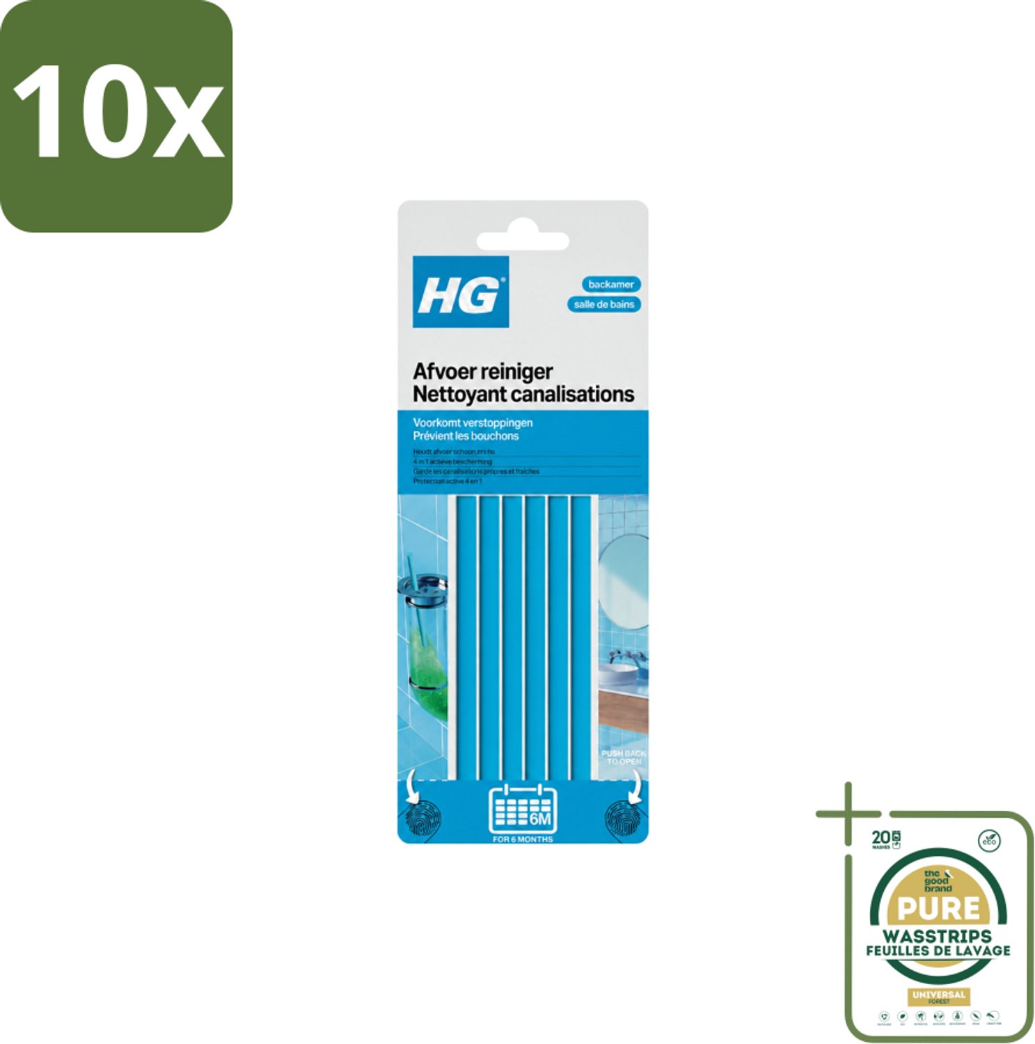 10 x HG - Afvoerreiniger Badkamer - Wasstrips - Afvoerreiniger Badkamer - Afvoer Onderhoud - Verstopping Voorkomen - Enzymen Afvoer - Vuil In Afvoer