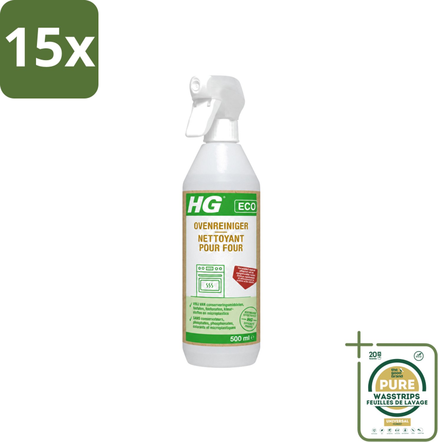 15 x HG ECO - Ovenreiniger - Verwijdert Snel & Effectief - Duurzaam & Ecologisch - 500 ml - Wasstrips - Oven Reinigen - Vet Verwijderen - Oven Reiniger - Eco Oven Reiniger - Aangebrand Vet Verwijderen