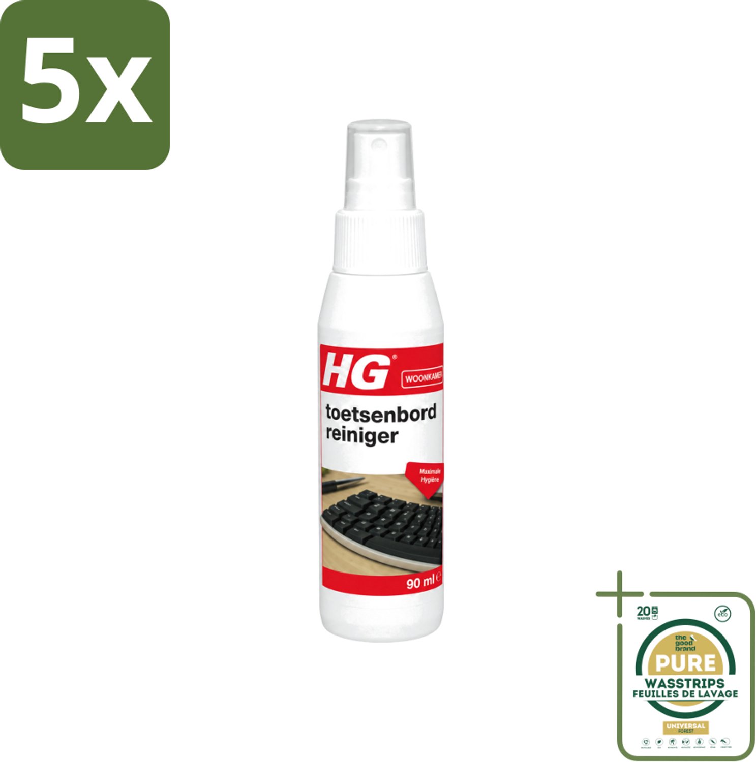 5 x HG - Toetsenbordreiniger - Maximale Hygiëne - Reinigt Snel & Effectief - 90 ml - Wasstrips - Toetsenbord Reinigen - Toetsenbord Reiniger - Toetsenbord Schoonmaken - Toetsenbord Hygiëne - Toetsenbord Reinigen Zonder Schade