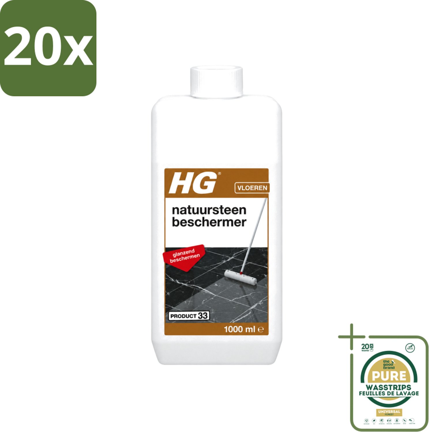 20 x HG - Natuursteen Beschermer - Glanzend Beschermen - Eenvoudig in Gebruik - 1L - Wasstrips - Natuursteen Beschermer - Natuursteen Beschermfilm - Slijtage Bescherming - Zuur Bescherming - Anti-slipeffect