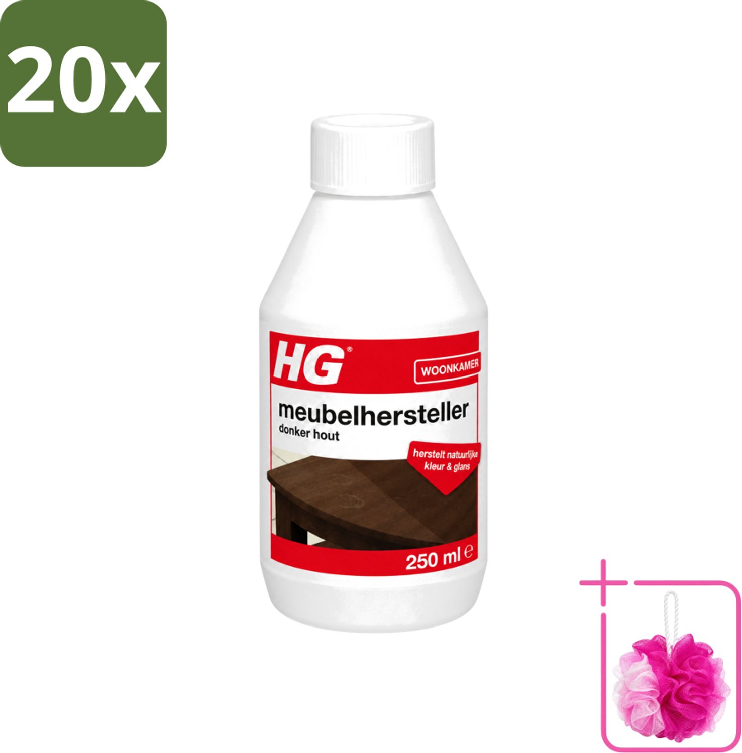 20 x HG - Meubelhersteller - Donker Hout - Herstelt Natuurlijke Kleur & Glans - 250 ml - Bulkverpakking - Meubelhersteller - Douchemop - Donker hout