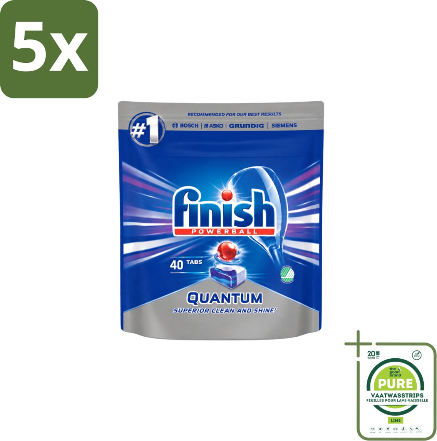 5 x Finish – Vaatwastabletten – Quantum Regular – 40 Capsules - Grootverpakking - Vaatwasstrips - Vaatwastabletten - Vaatwasser - Vaat Reinigen - Vaatwasser Tablet - Vaatwasser Tabletten