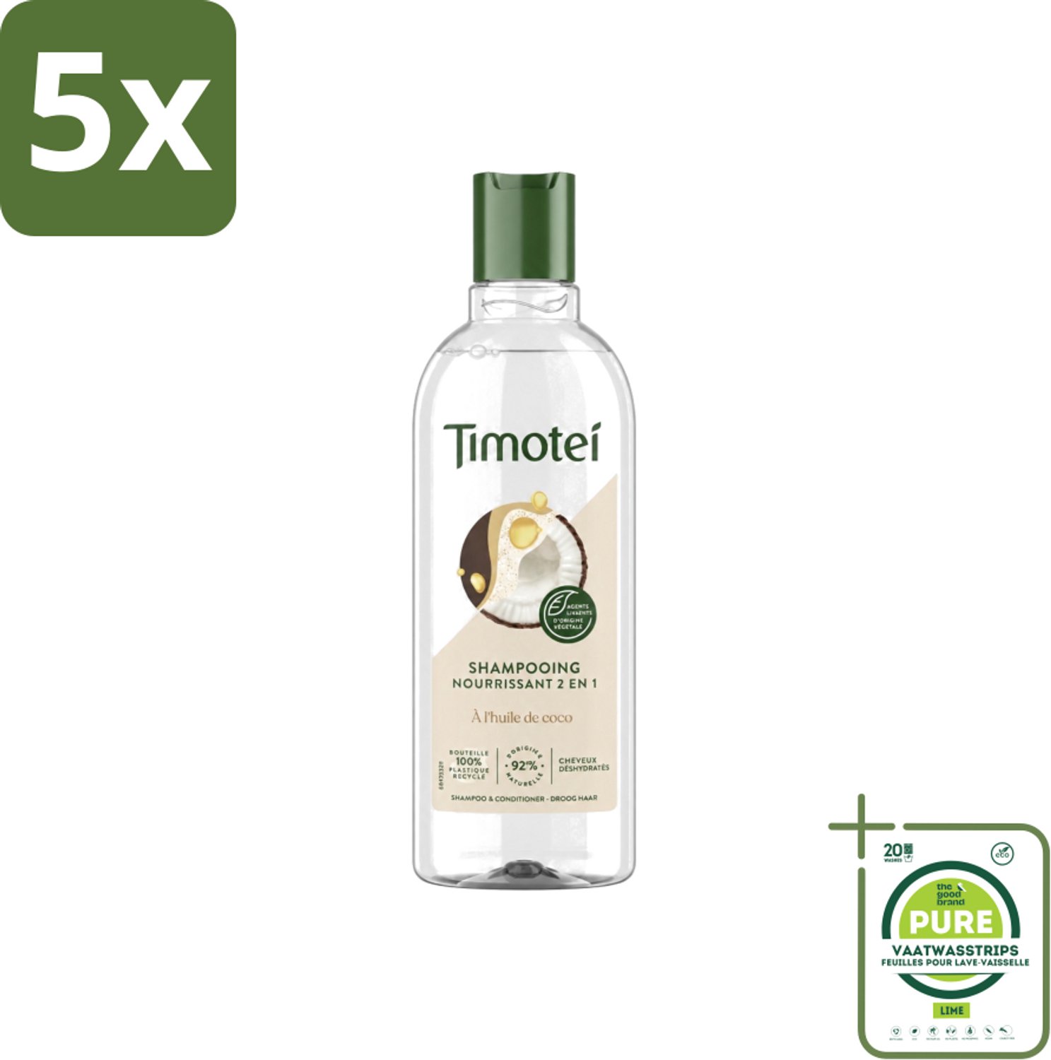 5 x Timotei - Shampoo - Nourrissant - 2in1 - 300ml - Grootverpakking - Vaatwasstrips - Shampoo Haar Verzorging - Haar Reinigen - Haar Verzorgen - Voedend Shampoo - 2 In 1 Shampoo
