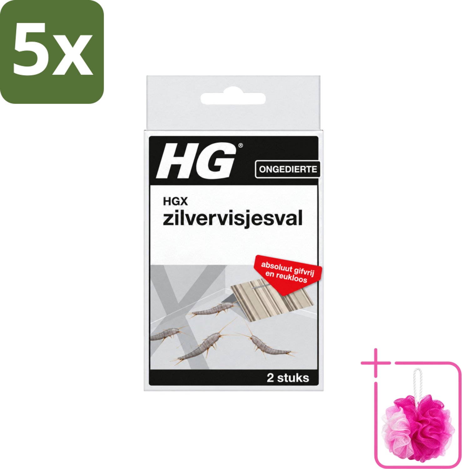 5 x HG X - Ongedierte - Zilvervliesjesval - Gifvrij & Reukloos - 2 Vallen - Bulkverpakking - Zilvervisjesval - Douchemop - Ongedierte bestrijding