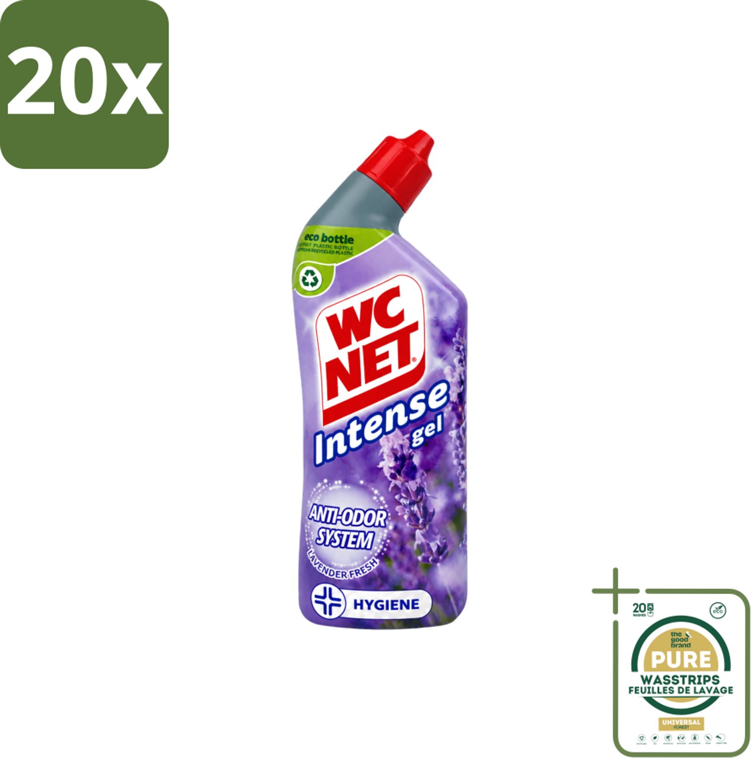 20 x WC Net - Toiletreiniger - Gel - Lavendel - Gerecycled Materiaal - 750 ml - Wasstrips - WC Net - Toilet Reiniger - Lavendel Geur - Anti-geur - Gerecycled Fles