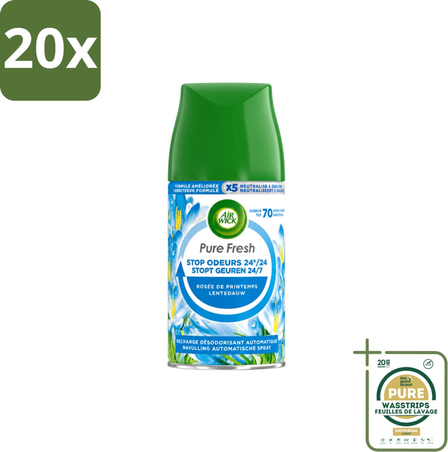 20 x Air Wick – Navulling – Freshmatic Pure Lentedauw – 250 ml - Wasstrips - Lentedauw - Geur - Parfum - Geurverspreiding - Geurneutralisatie