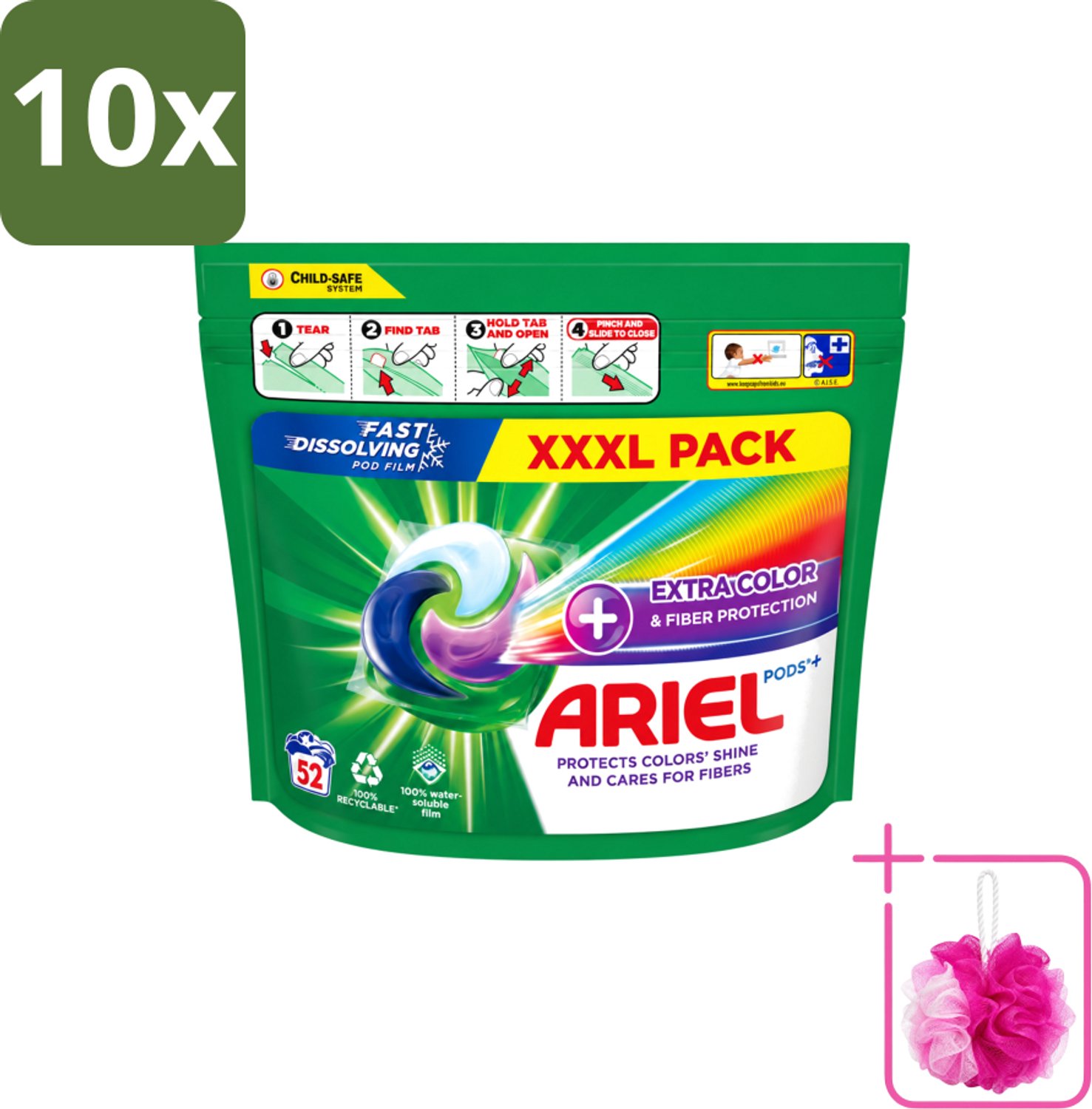 10 x Ariel – Waspods – Fiber Protection – 52 wasbeurten - Bulkverpakking - Vezelbescherming - Douchemop - Wasmiddel pod