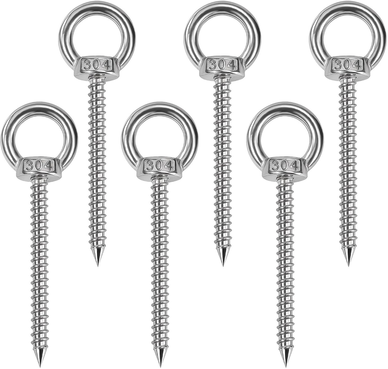 Oogbout M8 x 50 mm, hefring van roestvrij staal 304, schroefhaak, voor bevestiging en ophanging, hardware oogschroeven, niet gemakkelijk te corroderen (6 stuks)