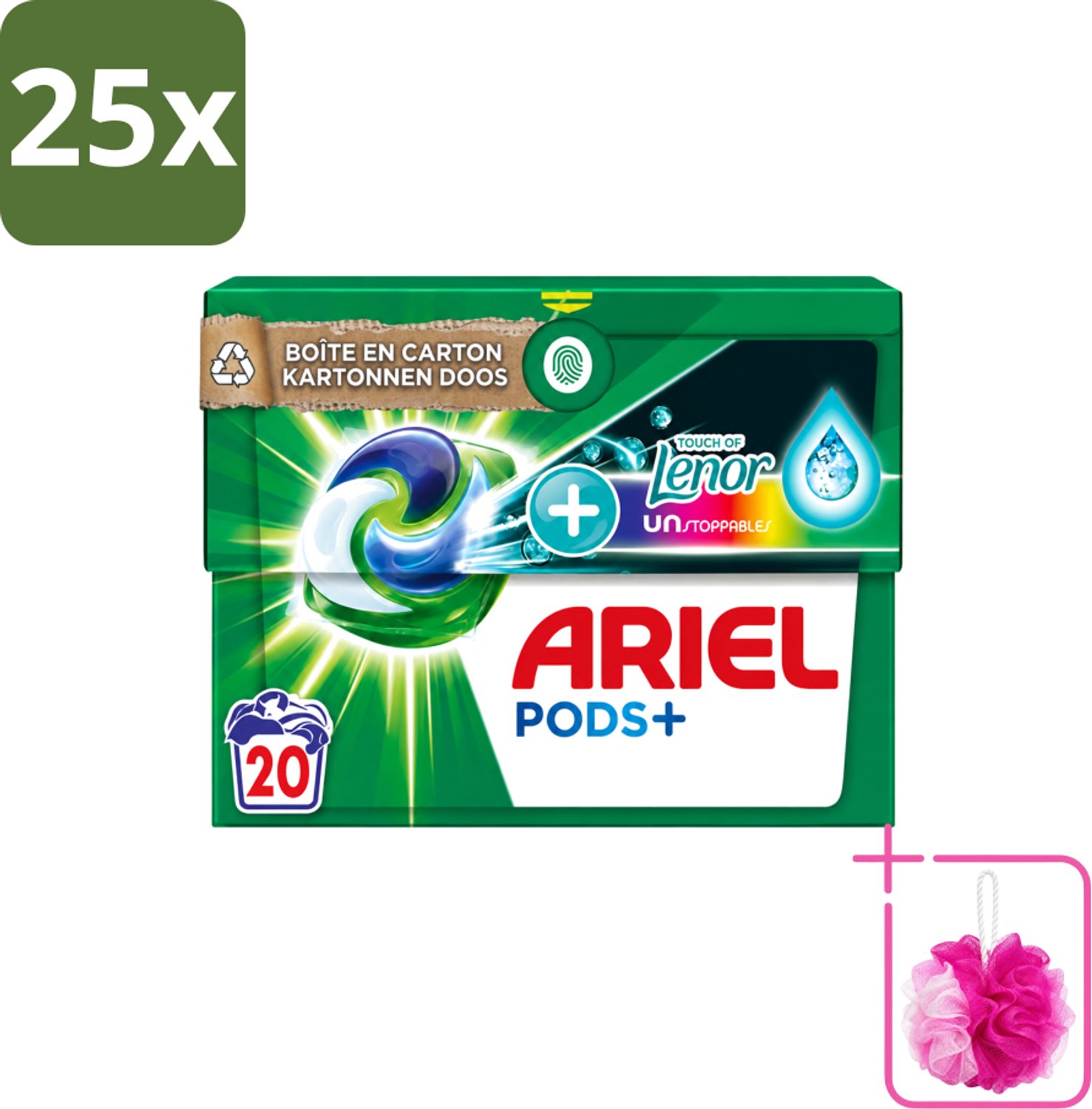 25 x Ariel Original - Touch of Lenor Unstoppables - Wasmiddelcapsules - Pods+ - Gekleurde Was - 20 Wasbeurten - Bulkverpakking - Wasmiddel capsules - Douchemop - Gekleurde was