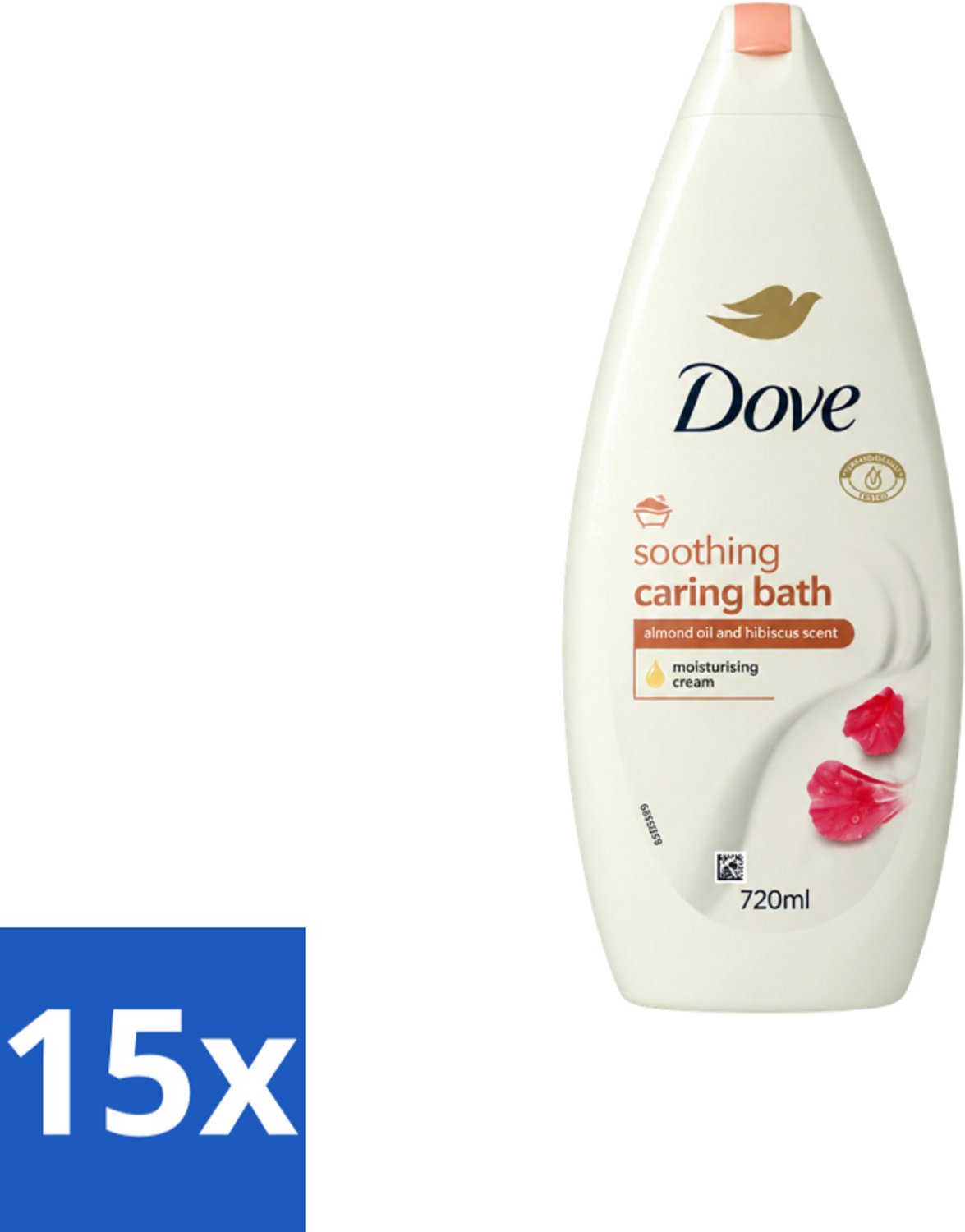15 x Dove – Badcrème – Soothing Almond Oil & Hibiscus – 720 ml - Voordeelverpakking - 15 stuks