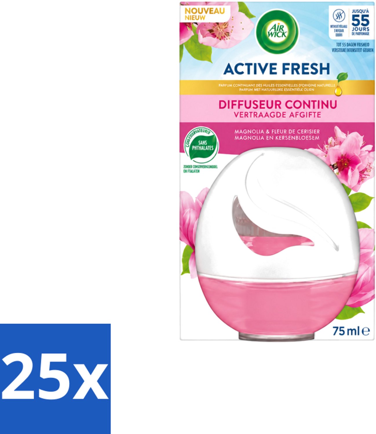 25 x Air Wick – Luchtverfrisser – Deco Sphere Magnolia & Kersenbloesem – 75 ml - Voordeelverpakking - 25 stuks