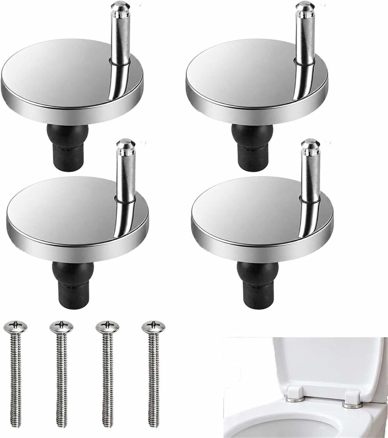 4 stuks universele wc-bril bevestigingsset, wc-bril bevestiging met scharnieren, schroeven en rubberen hulzen, wc-deksel montagetoebehoren voor standaard toiletbrillen, reparatie reserveonderdelen