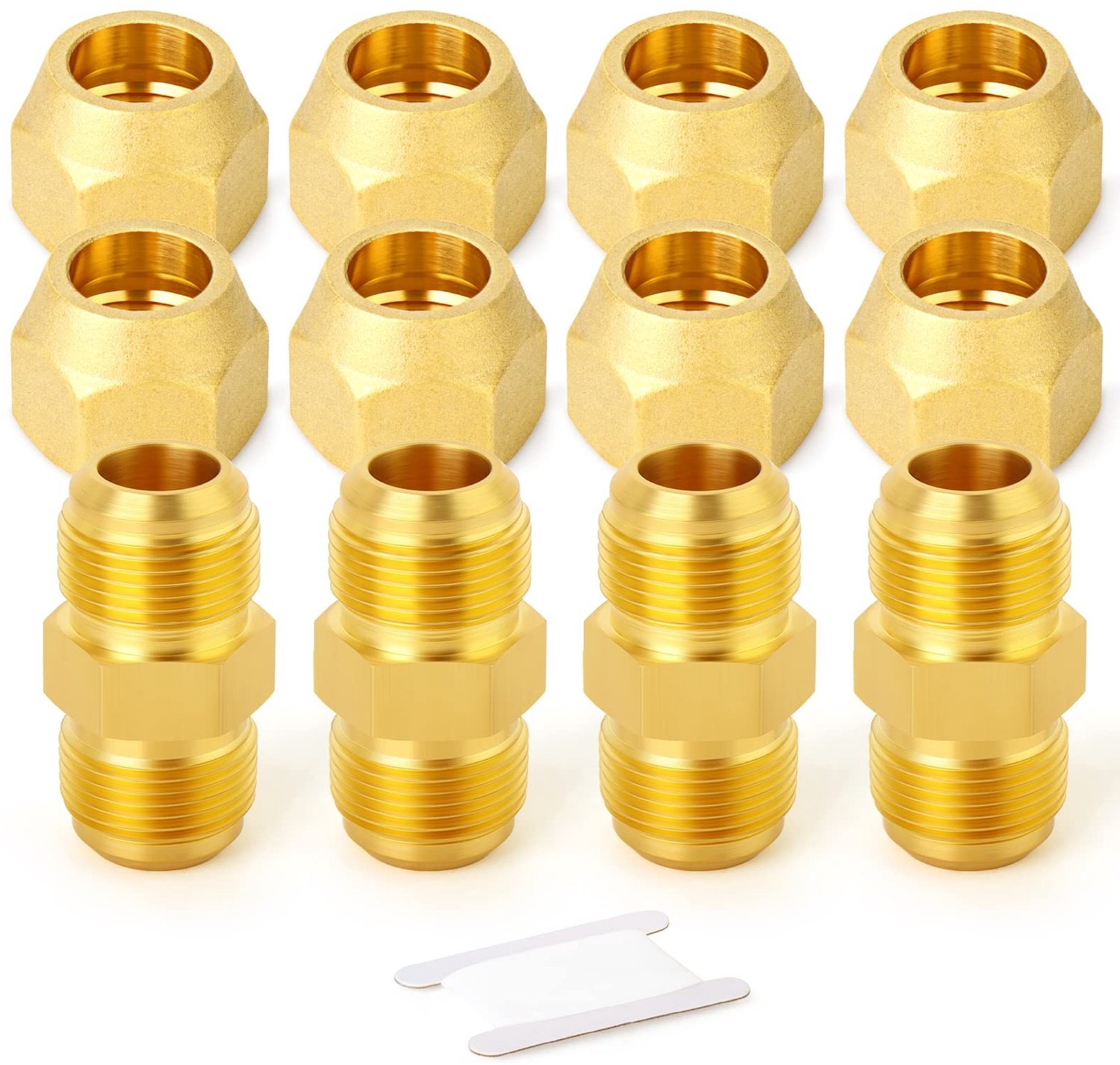 Messing Buisfitting Halve Unie met Flare Moer - Set van 4 Stuks