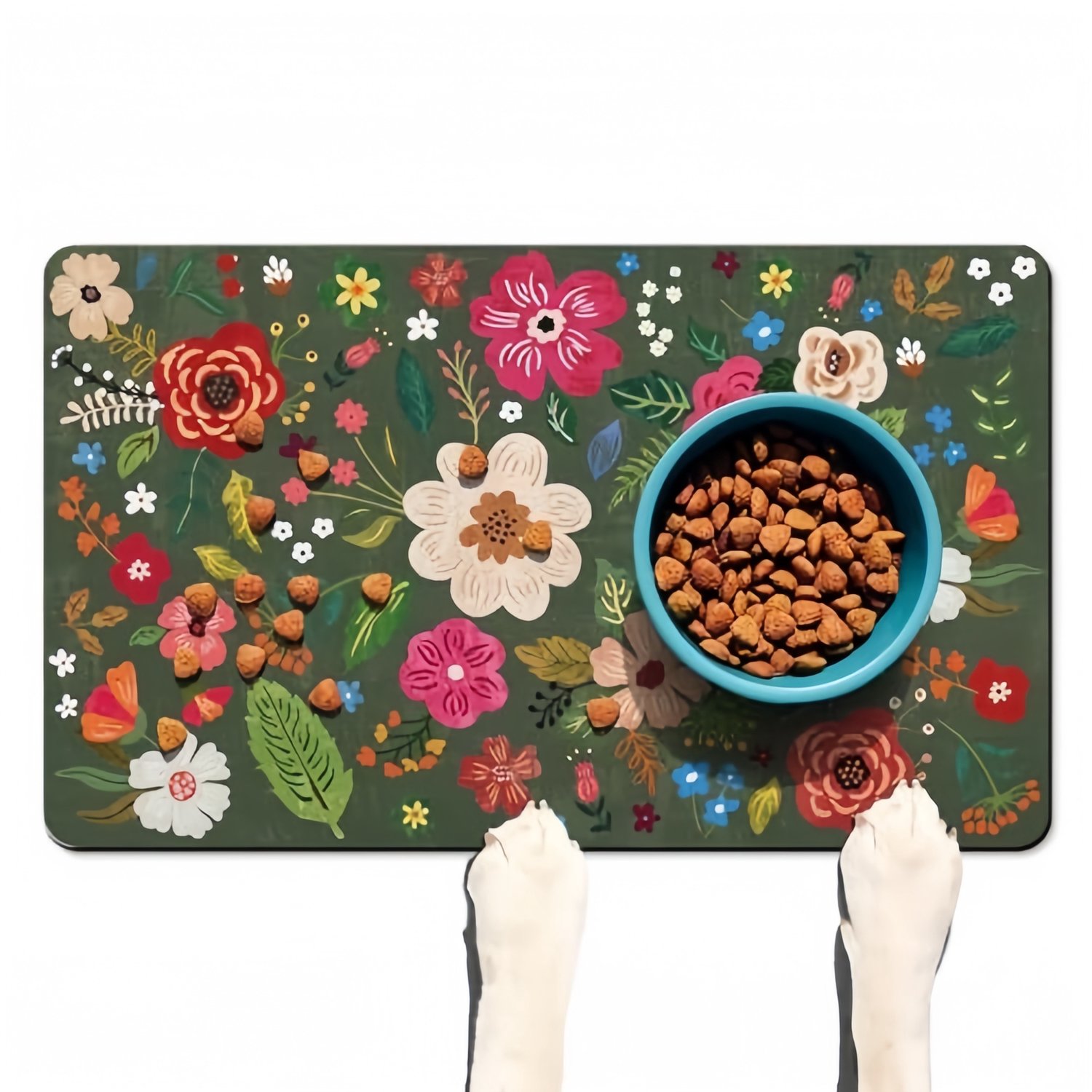 Huisdiermat – Voermat voor honden – Absorberende mat – Mat voor voer- en drinkbakken – Sneldrogend (houdt de voerplek droog en schoon) – Antislip – Eenvoudig dagelijks te reinigen (veeg het oppervlak simpelweg af met een vochtige doek)-40 x 50 cm
