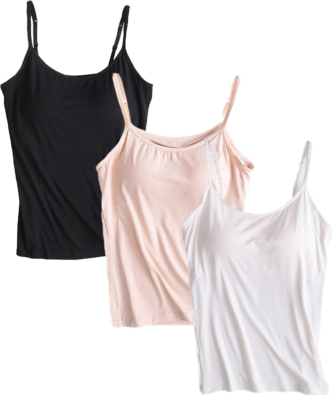 3 Stuks Basic Camisole Verstelbare Bandjes Vest Tanktops met Ingebouwde Beugelbeha Stretch Onderhemden (S-4XL)