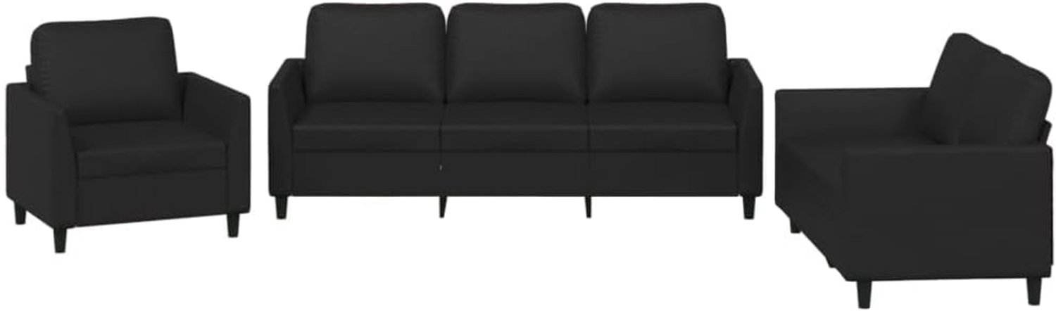 3-delig. Bankset met kussen, zwart, kunstleer, woonkamerbank, kantoorbank, slaapkamerbank, loungebank voor woonkamer, slaapkamer, logeerkamer