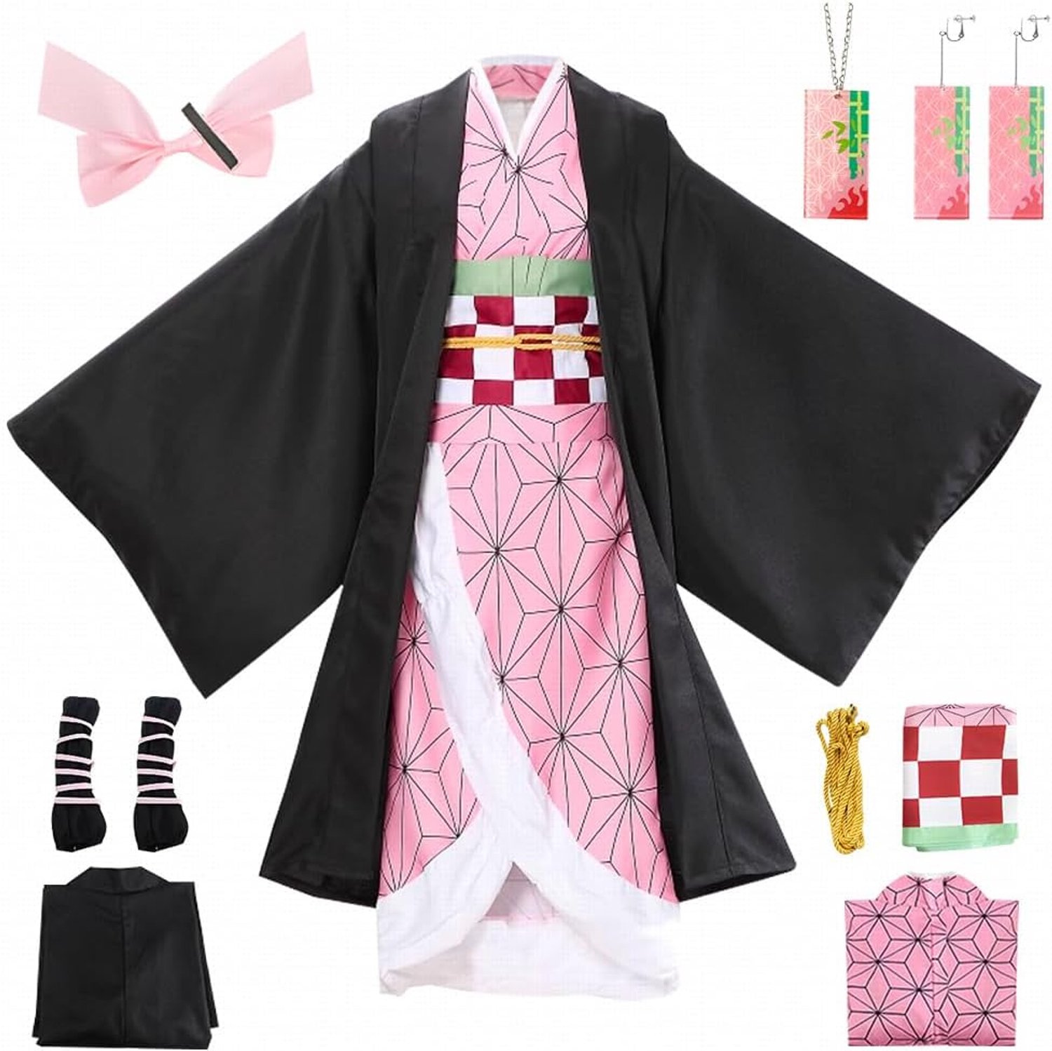 Tanjirou Cosplay, Nezuko Tanjirou Kochou Shinobu Mitsuri kostuumset, kimono cape ensemble, cadeau voor kinderen, Nezuko Tanjiro kostuum voor carnaval, Halloween, Kerstmis
