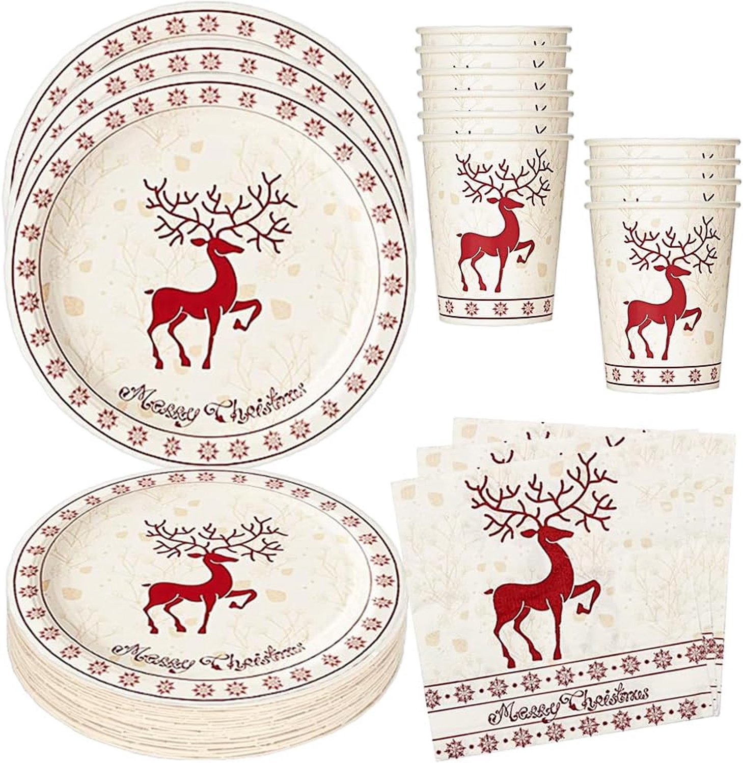 Feestservies, Kerstmis, party, decoratie, servies, verjaardagen, decoratie, papieren borden, bekers, servetten voor 10 gasten