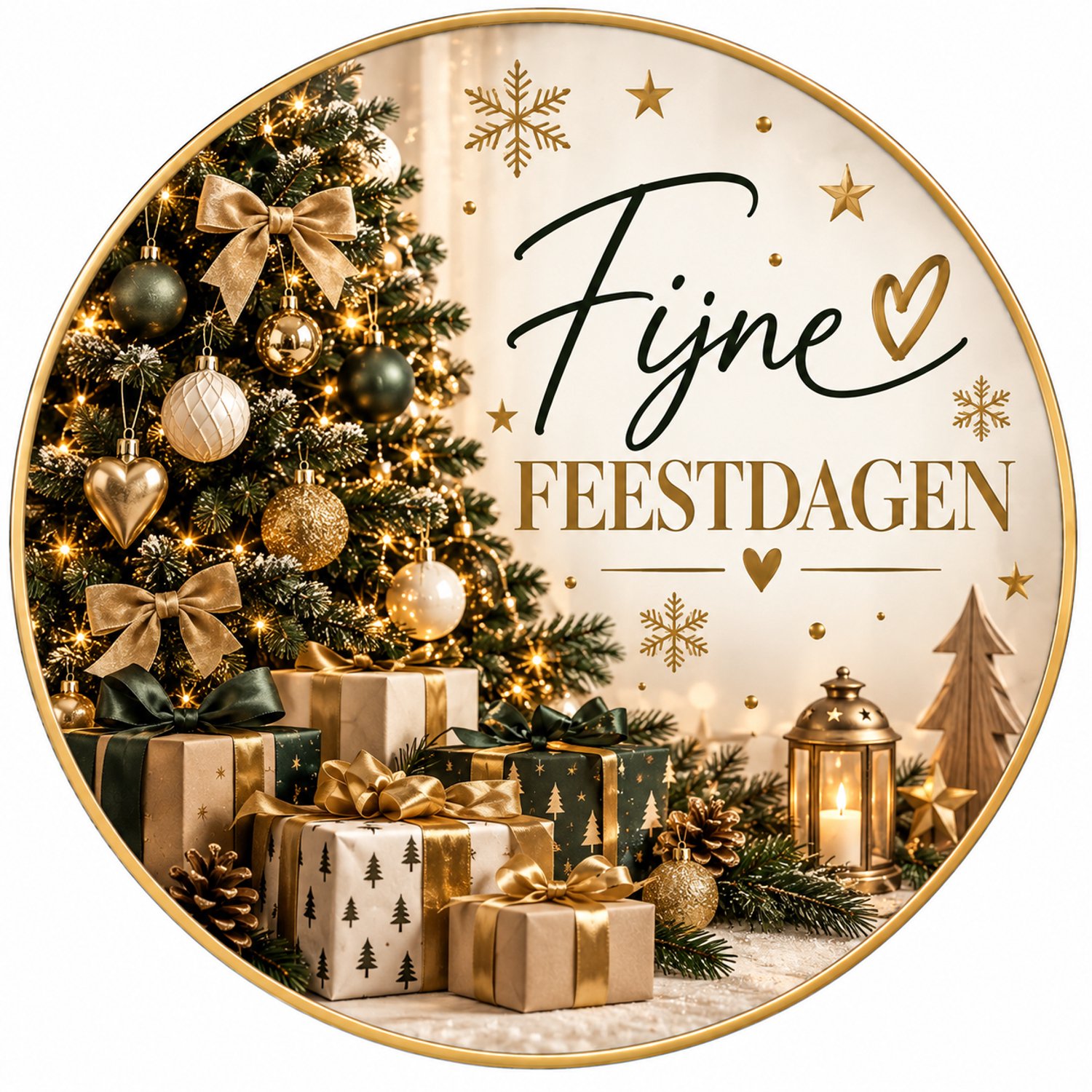 25x Sluitsticker: Fijne Feestdagen Kerstboom en Pakjes - Kerst labels - Feestdagen - Feest Sluitzegel - Rond - Cirkel - Stickers - Envelop sticker - Feestdagen - Kaart - Cadeau – deco - 40mm - RoNa Design