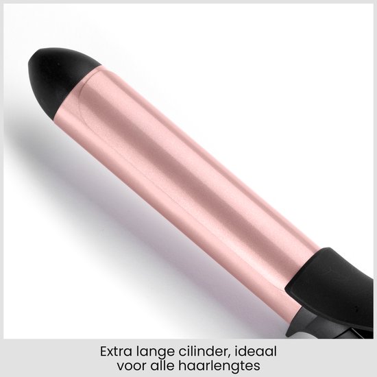 Extra lange rose-gouden cilinder van de krultang, ideaal voor alle haarlengtes.