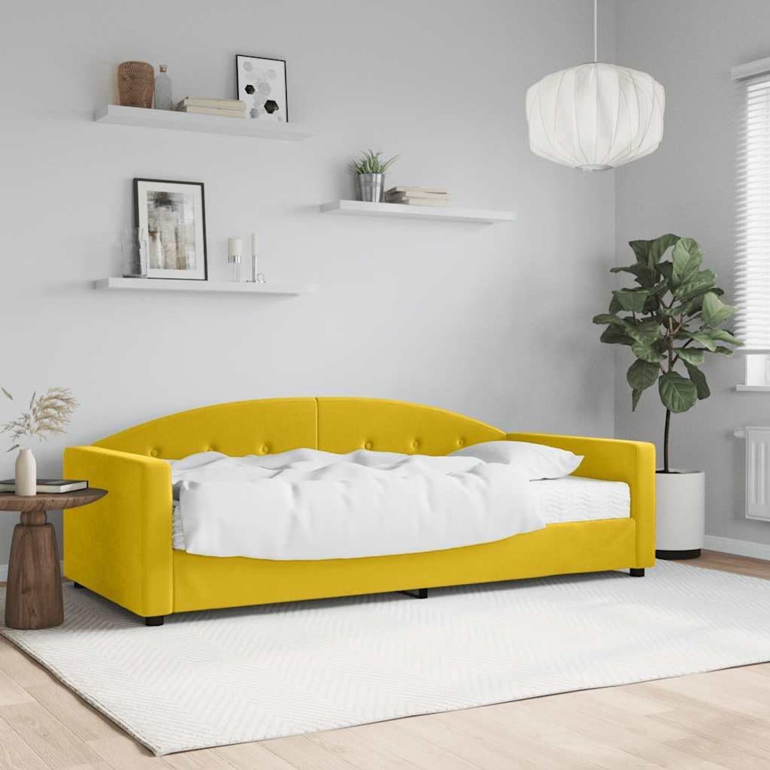2 in 1 slaapbank Met schuimmatras 90x200 cm Geel