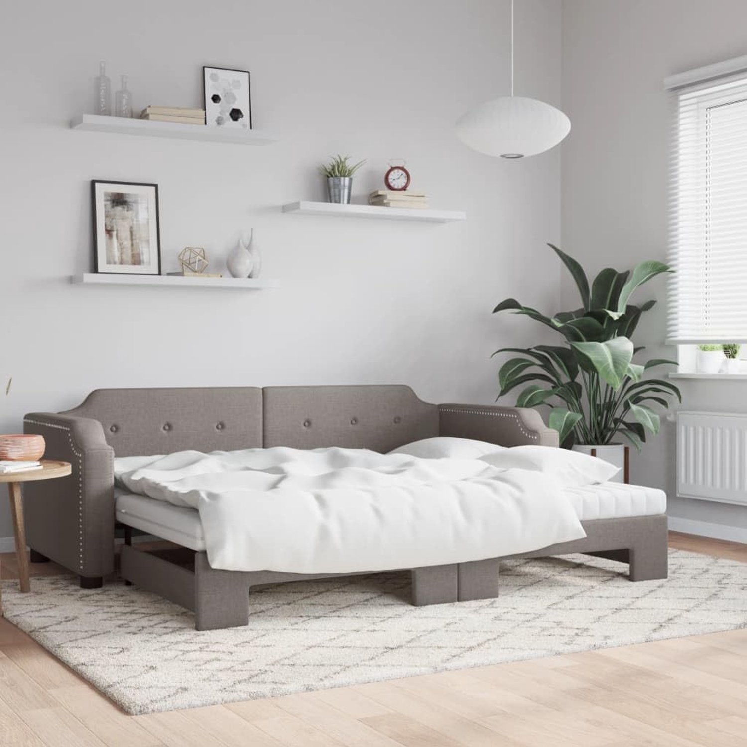 2 in 1 schuimmatras slaapbank met onderschuifbed taupe 90x200 cm