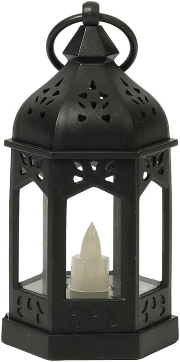 LED mini-lantaarn, zeshoekig, set van 10, oosterse lamp, zwart
