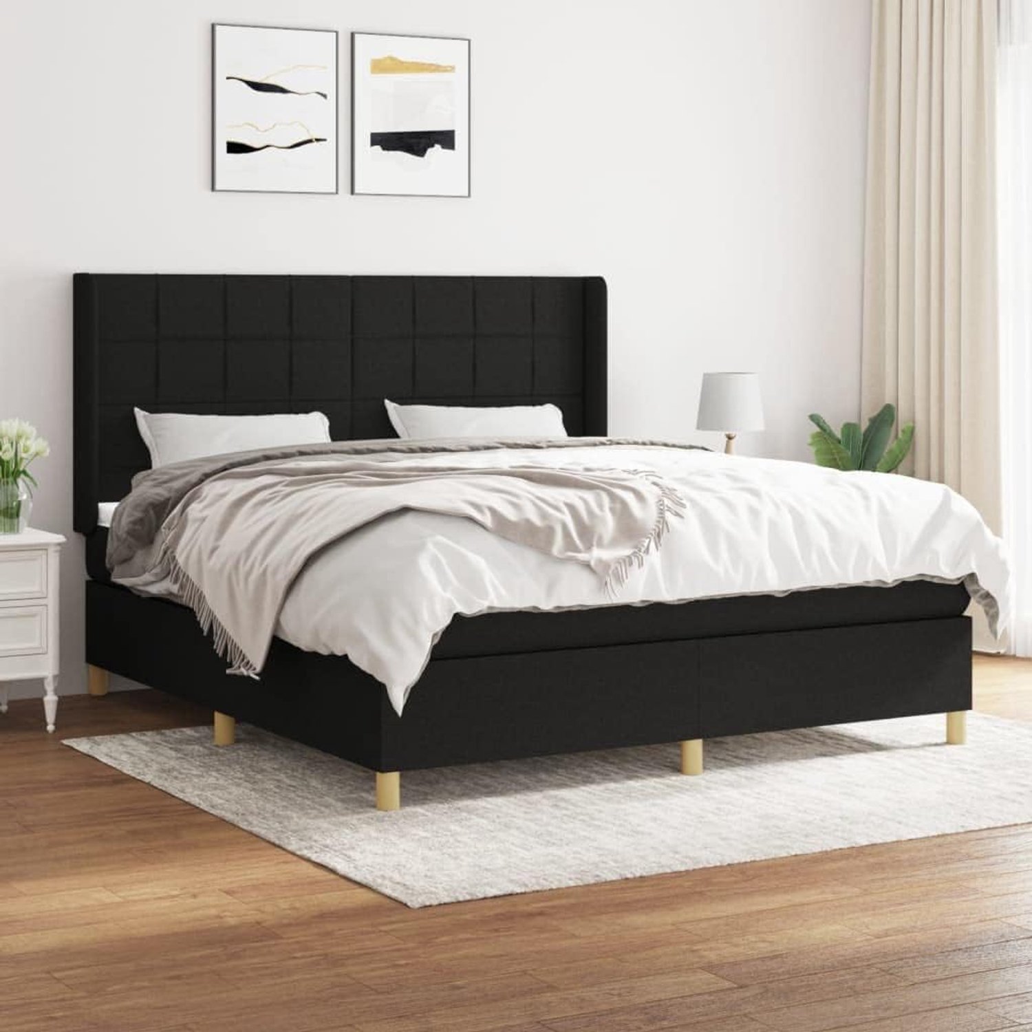 Stof Verstelbaar hoofdbord Boxspringbed Zwart 160x200 cm