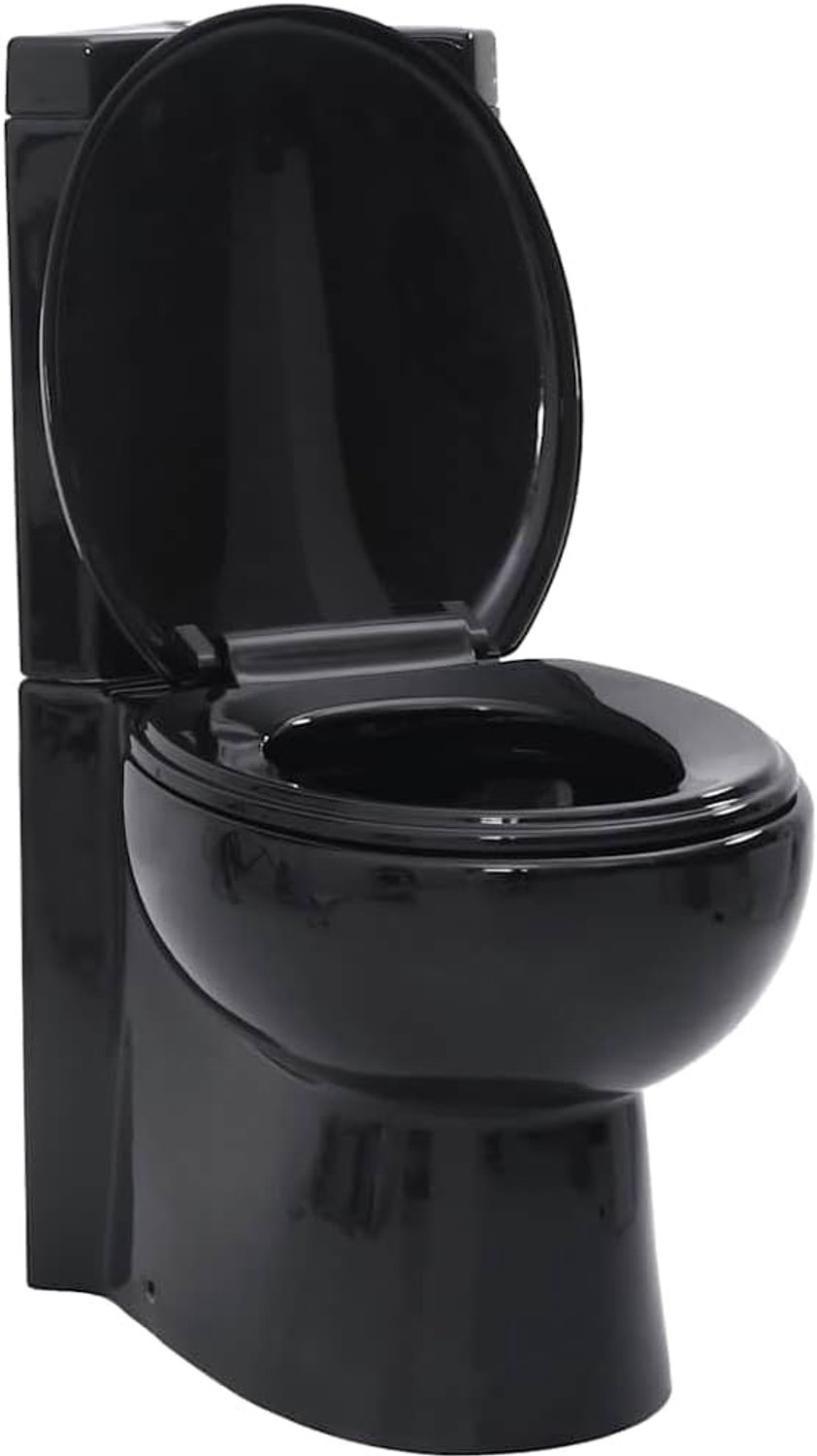 Hoektoilet van keramiek zwart met softclose-zitting, ruimtebesparende wc-oplossing voor kleine badkamers, 37 x 68 x 78 cm
