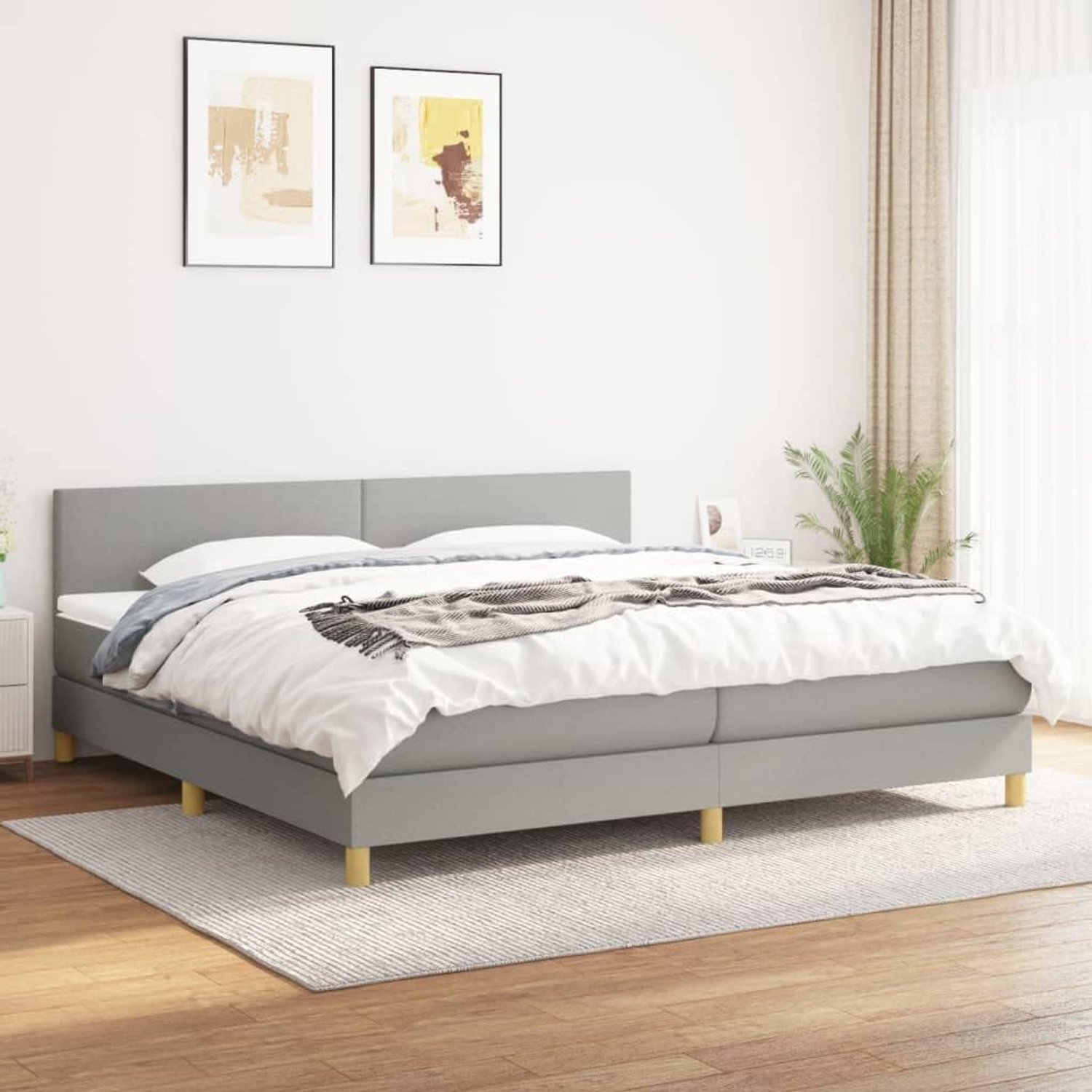 Stof Verstelbaar hoofdbord Pocketveringbed Lichtgrijs 200x200 cm