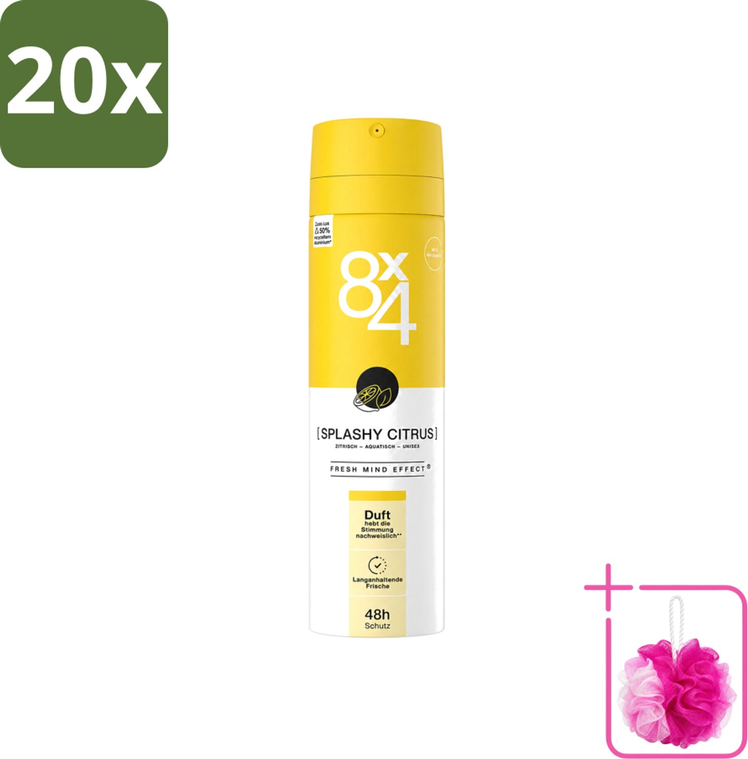 20 x 8 x 4 Deospray - Splashy Citrus - Deodorant - Citrusgeur - 150 ml - Bulkverpakking - Citrusgeur - Douchemop - Deodorant