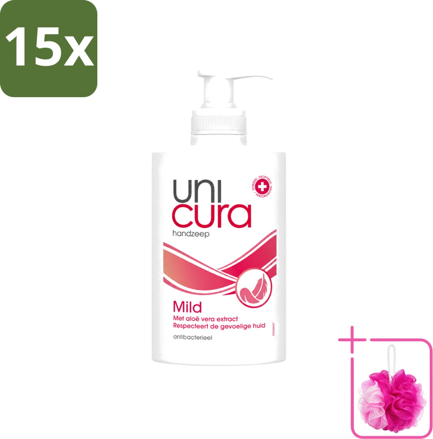15 x Unicura - Vloeibare Zeep Mild - Verzachtend - 250 ml - Bulkverpakking - Handzeep - Douchemop - Antibacterieel