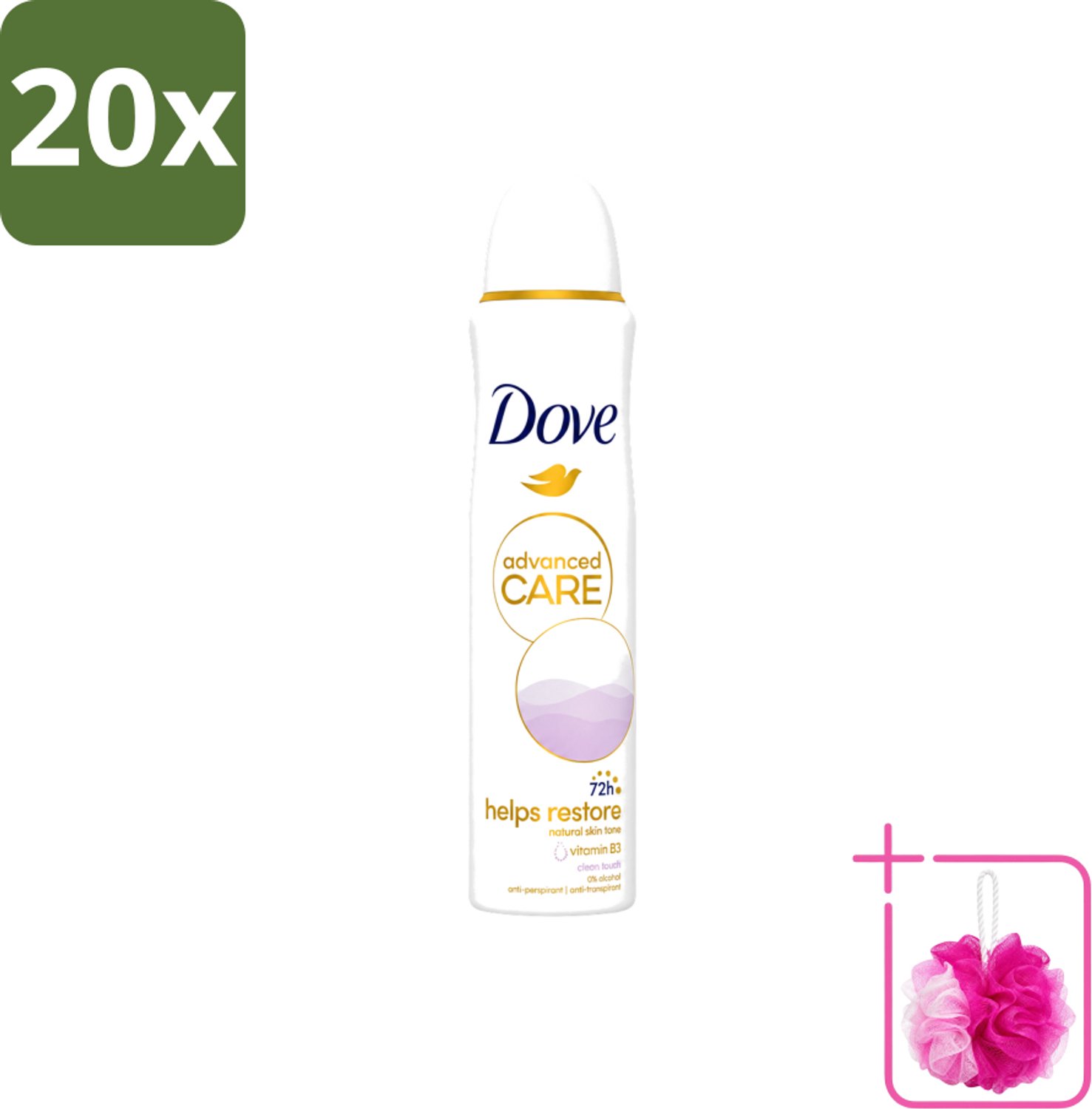 20 x Dove - Deodorant - Spray Clean Touch - Zachte geur en verzorging - 150 ml - Bulkverpakking - Dove Deodorant Spray - Douchemop - Fris