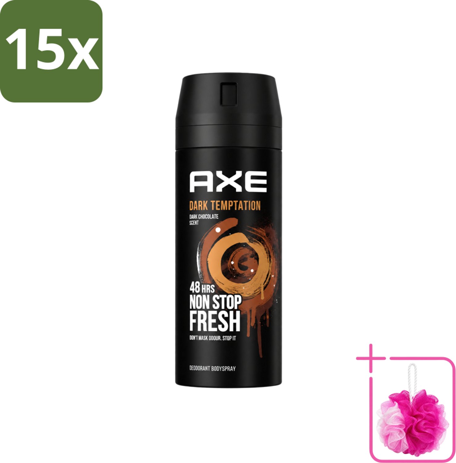 15 x Axe - Deodorant Bodyspray - 48hrs Non Stop Fresh - Dark Temptation - Dark Chocolate - 150 ml - Bulkverpakking - Axe Dark Temptation - Douchemop - Deodorant