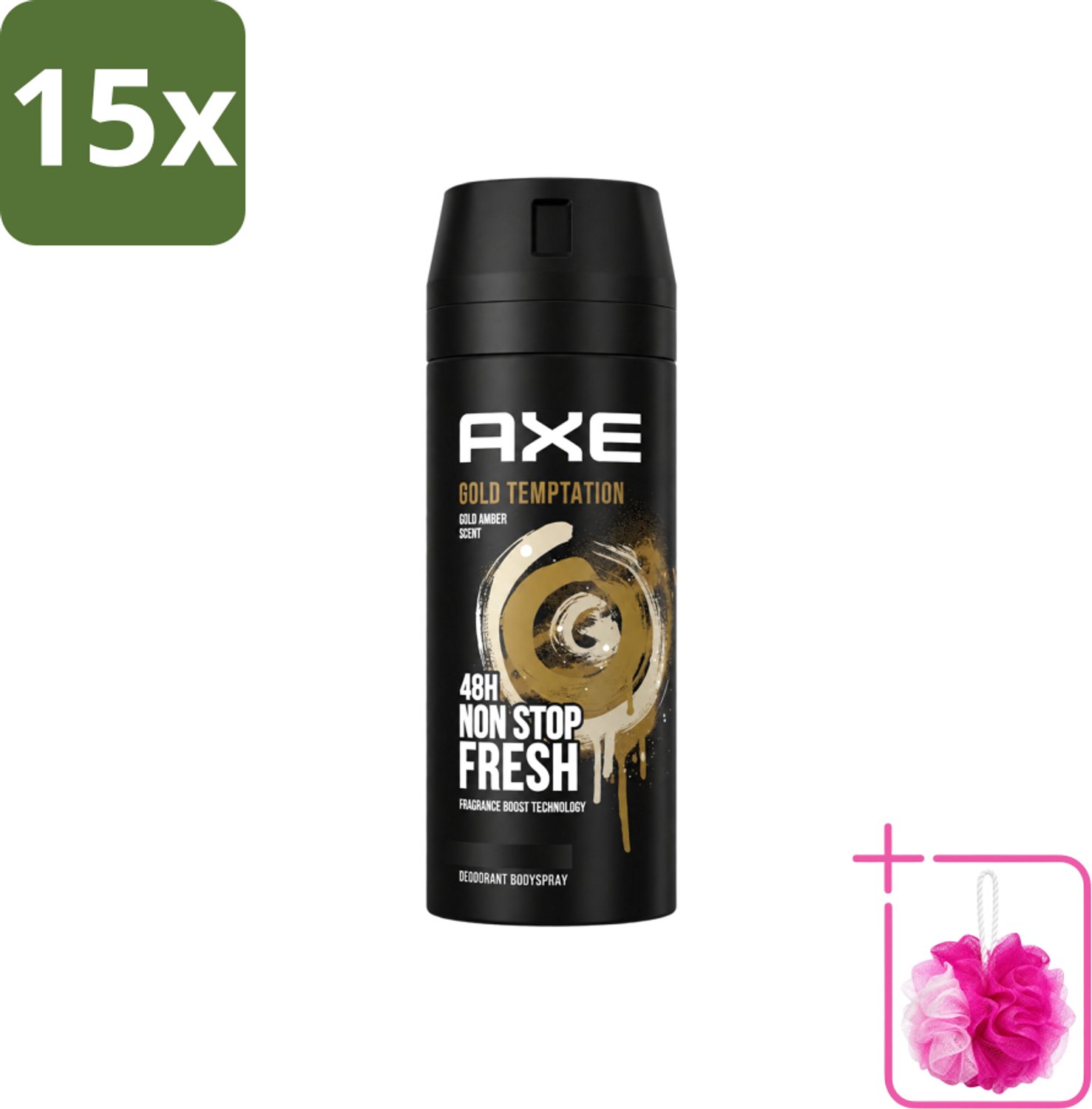 15 x Axe - Deodorant Bodyspray - 48hrs Non Stop Fresh - Gold Temptation - Gold Amber - 150 ml - Bulkverpakking - Deodorant - Douchemop - Bodyspray
