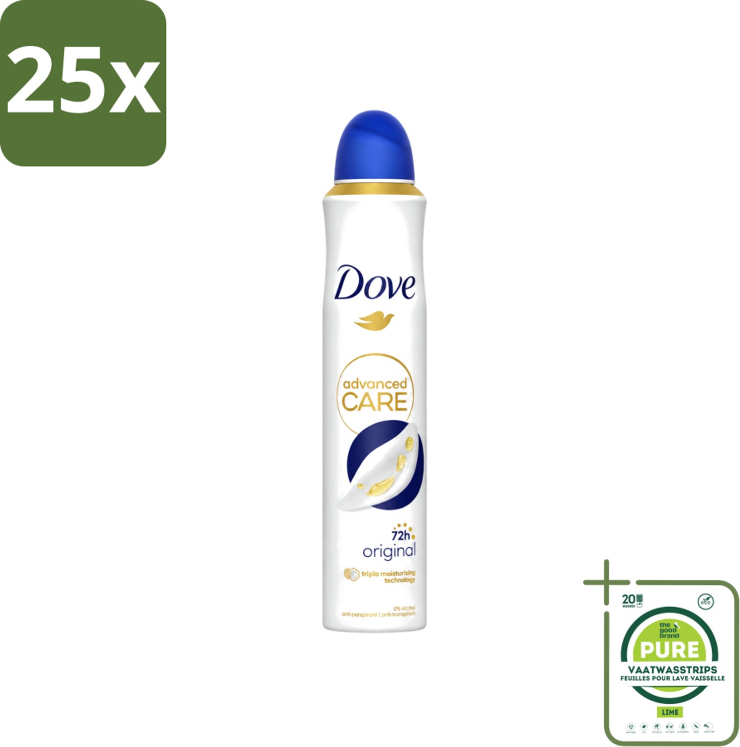 25 x Dove - Deodorant - Spray Advanced Care - Frisse en langdurige bescherming - 200 ml - Grootverpakking - Vaatwasstrips - Anti-transpirant Spray - Huidverzorging - Zweetvermindering - Geurvermindering - Scherenhuid
