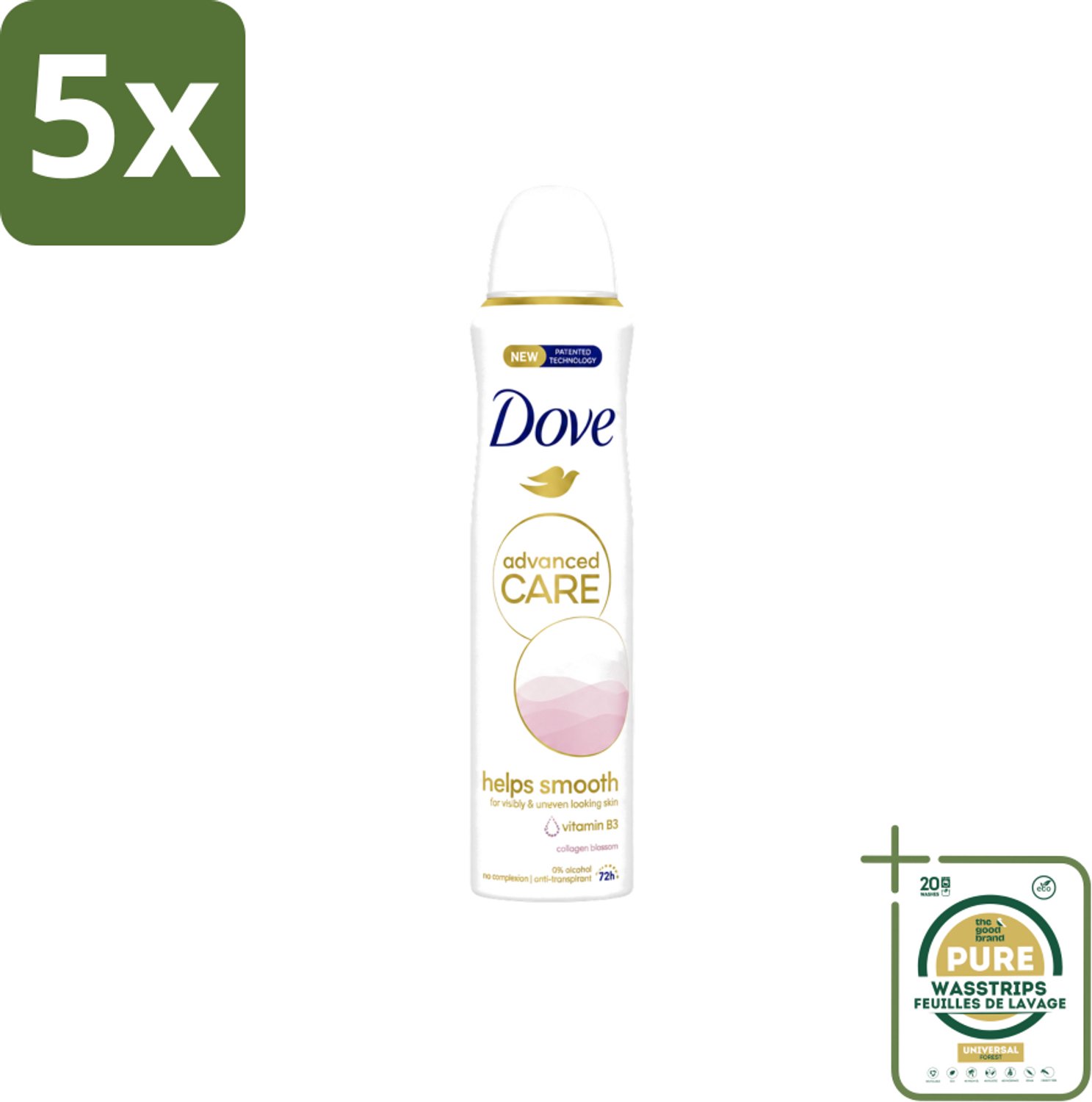 5 x Dove – Deodorant Spray – Helps Smooth Advanced Care – 150 ml - Wasstrips - Deodorant Spray - Huidverzorging - Okselhuid Verzorging - Alcoholvrije Deodorant - Huidcomfort