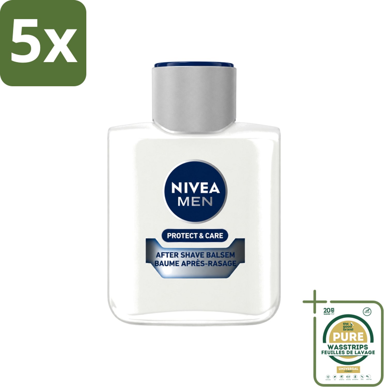 5 x Nivea - Men - Protect & Care Aftershave Balsem - Balm - 100 ml - Wasstrips - Aftershave Balsem - Mannelijke Aftershave - Huidbescherming - Scheerherstel - Roodheid Verminderen