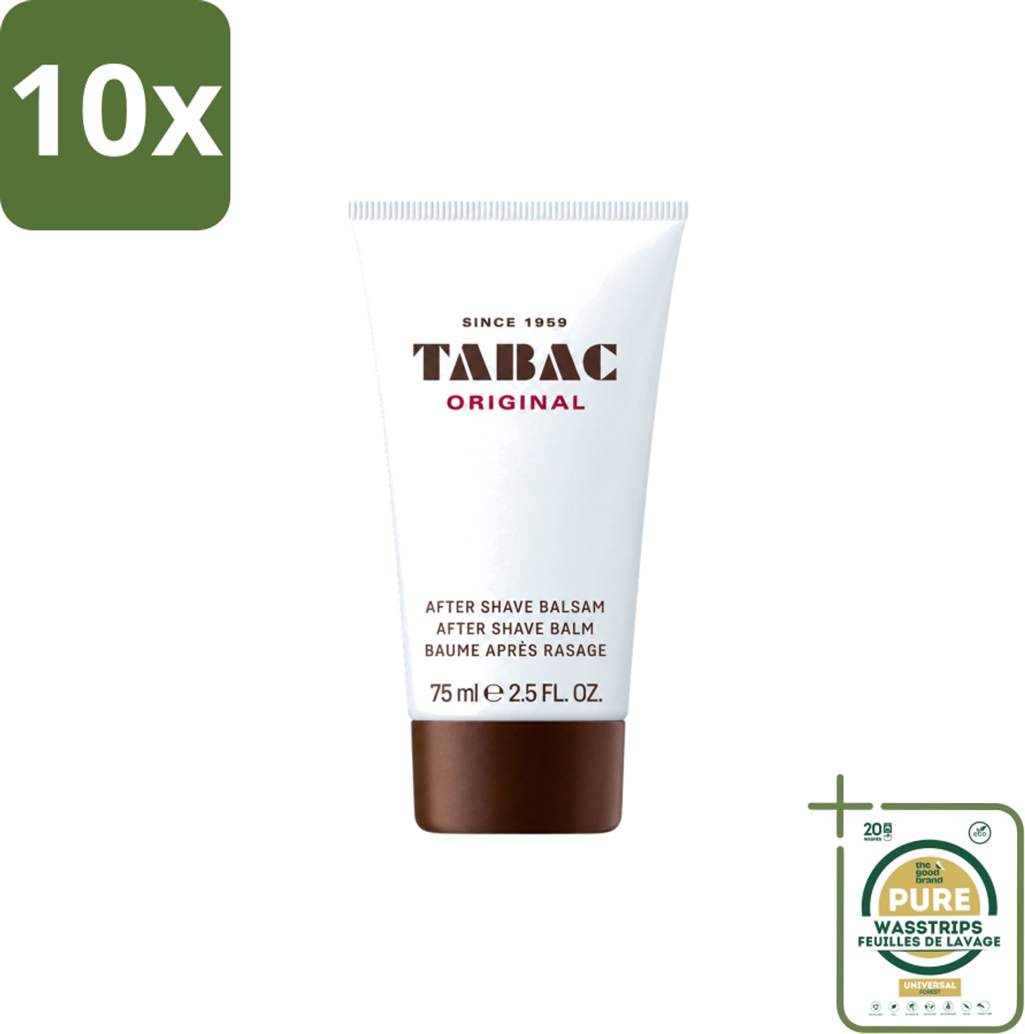 10 x Tabac Original Men - Aftershave Balsem - Verzachtend - 75 ml - Wasstrips - Aftershave Balsem - Huid Verzachten - Huid Kalmeren - Scheren Na - Droge Huid