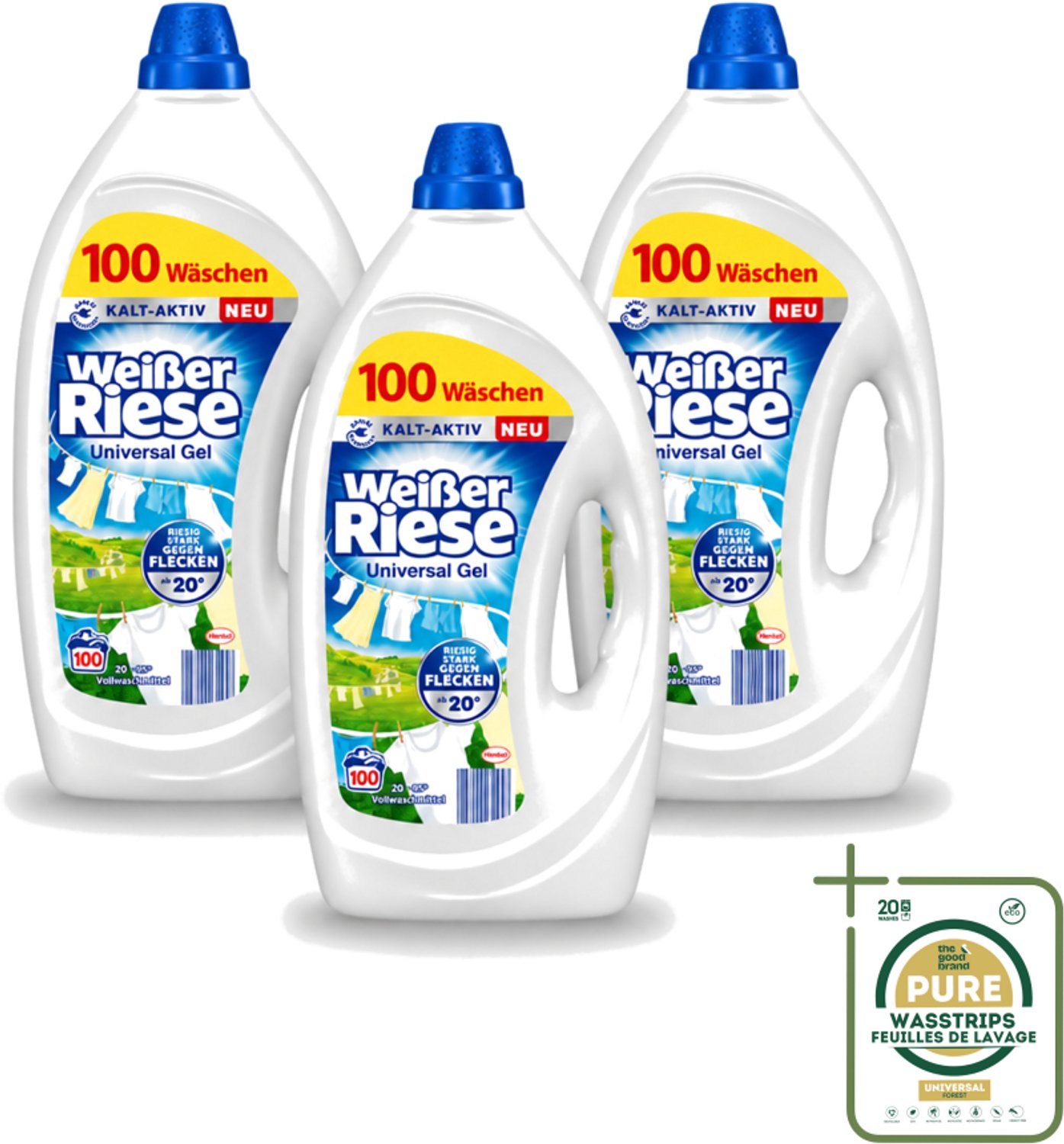 3 x Witte Reus - Gel - Vloeibaar Wasmiddel - Witte Was - 100 Wasbeurten - Wasstrips - Wasmiddel - Vloeibaar Wasmiddel - Witte Was - Vlekken Verwijderen - Koud Water Wassen